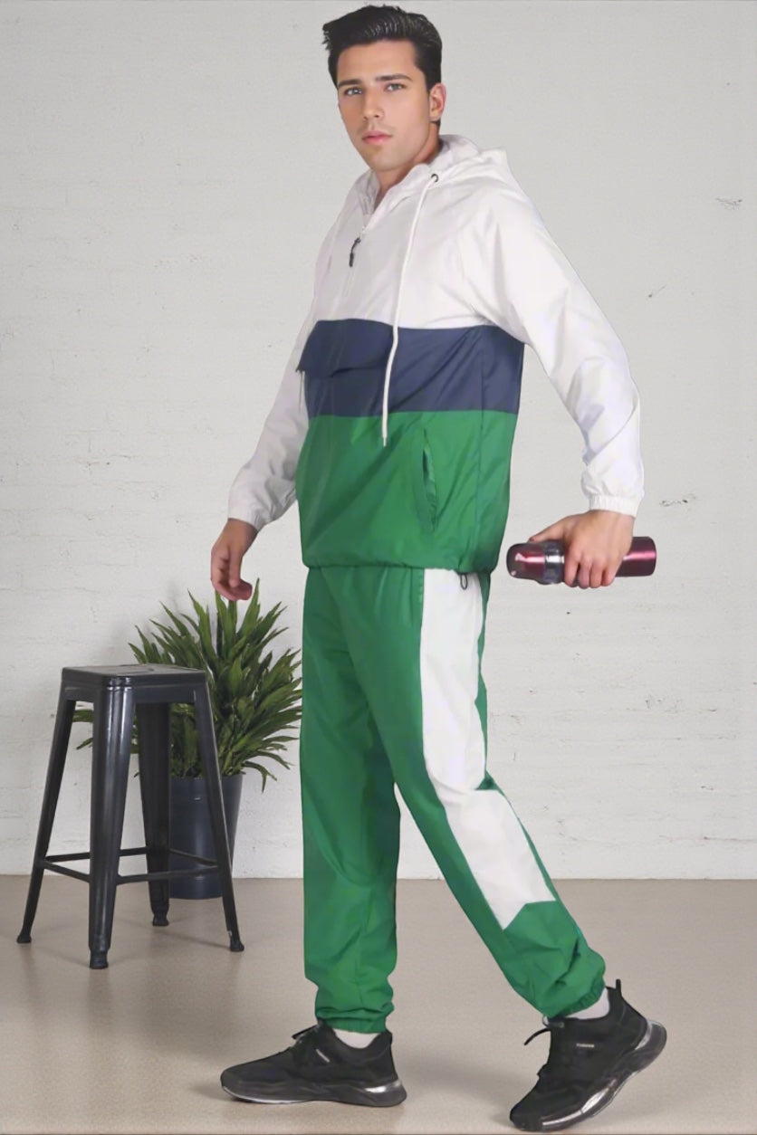 Men’s 2-Piece Quarter Zip Pullover Windbreaker Tracksuit Jogger Sports Mesh lined Outfit