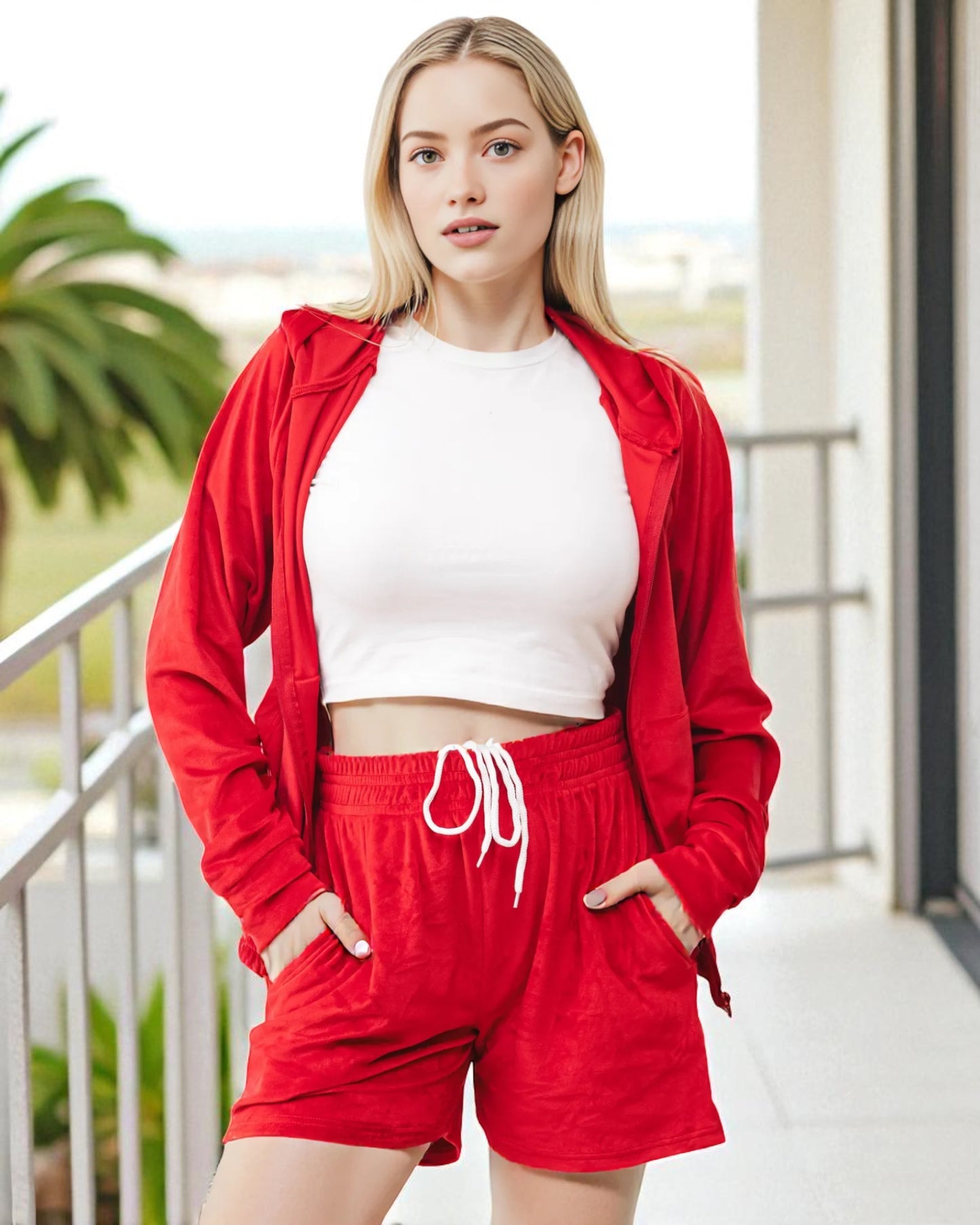 Women's Velvet Short Hood & Shorts Set