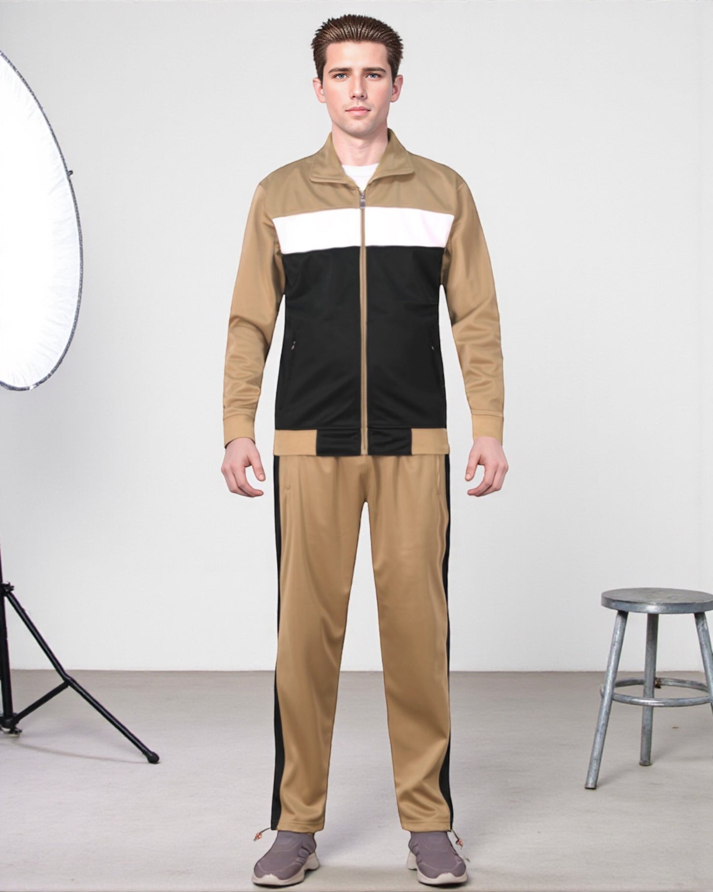 Men’s 2-Piece Tracksuit Traditional Coral Blocks Active Track Jacket and Track pants Outfit