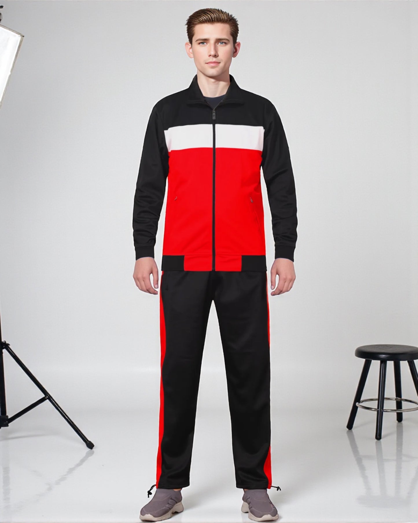 Men’s 2-Piece Tracksuit Traditional Coral Blocks Active Track Jacket and Track pants Outfit