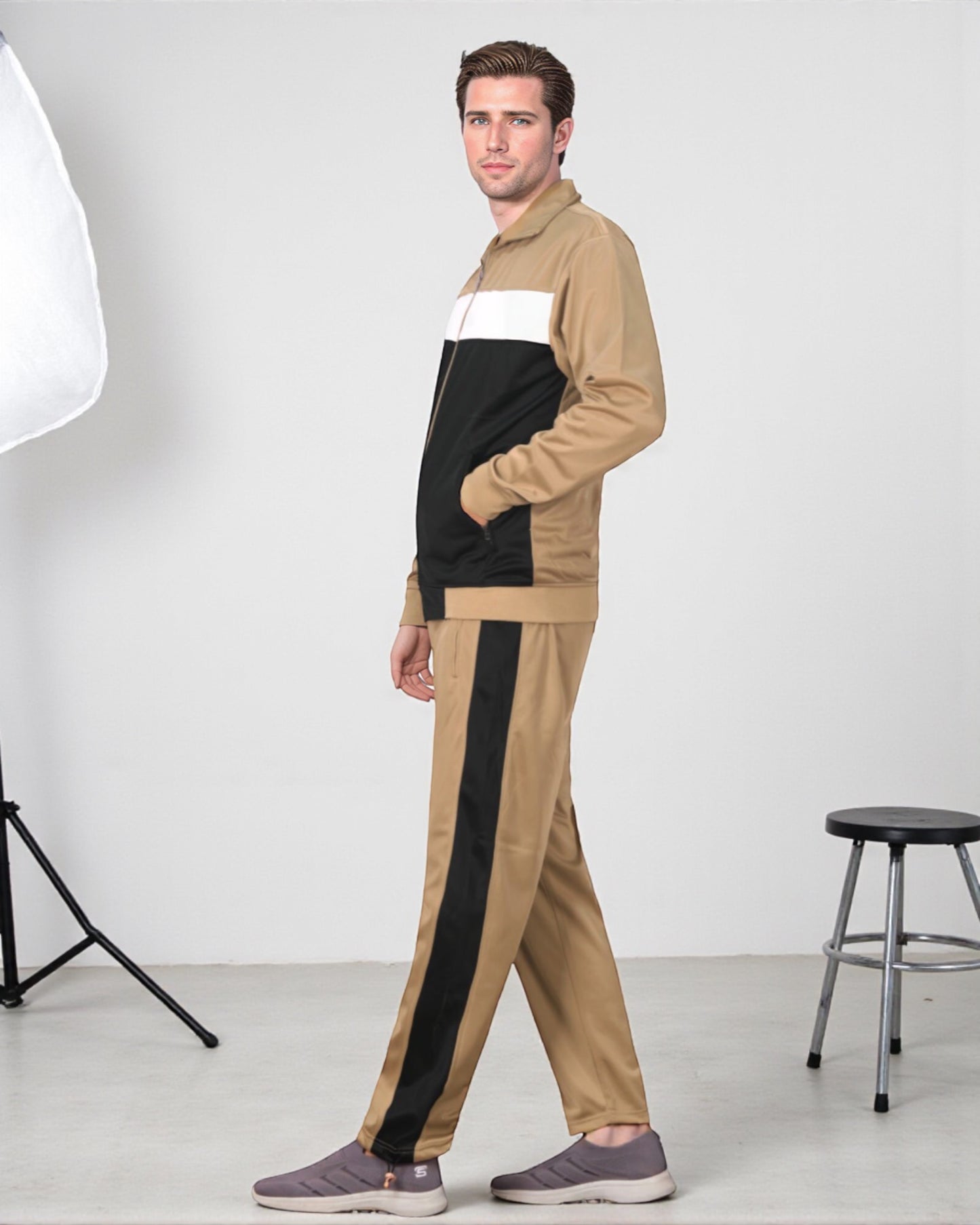 Men’s 2-Piece Tracksuit Traditional Coral Blocks Active Track Jacket and Track pants Outfit