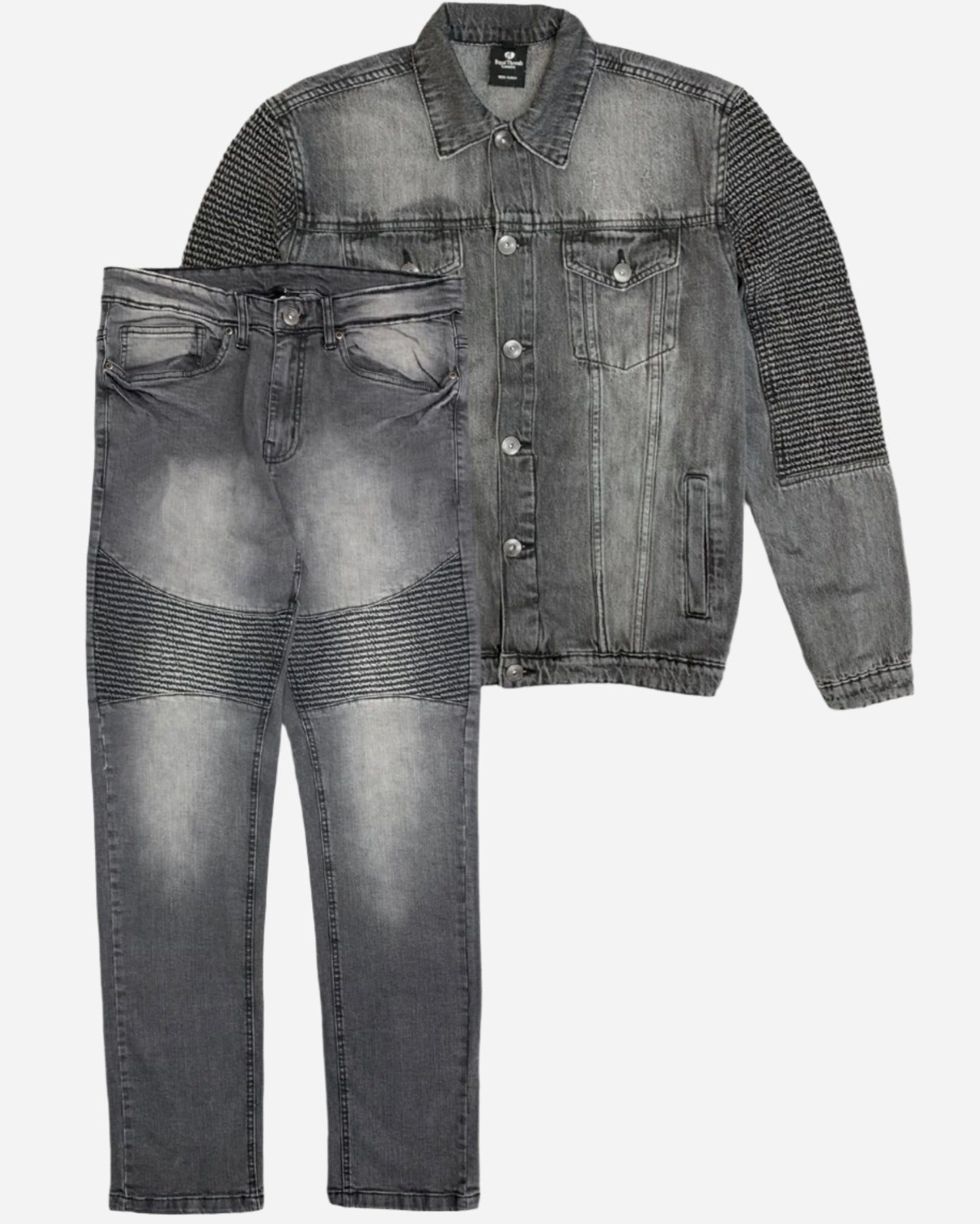 Men’s Denim Suit Standard Cut Biker Jacket With Slim Fit Biker Pants