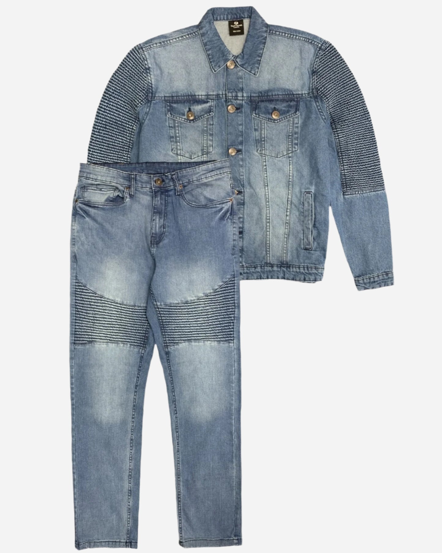 Men’s Denim Suit Standard Cut Biker Jacket With Slim Fit Biker Pants