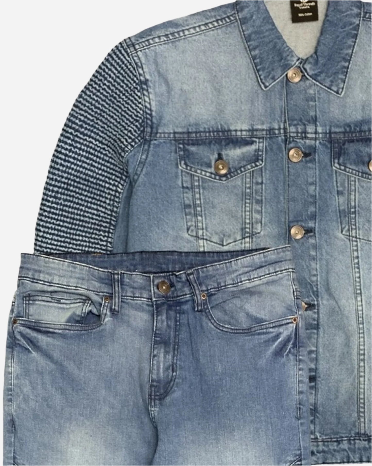 Men’s Denim Suit Standard Cut Biker Jacket With Slim Fit Biker Pants