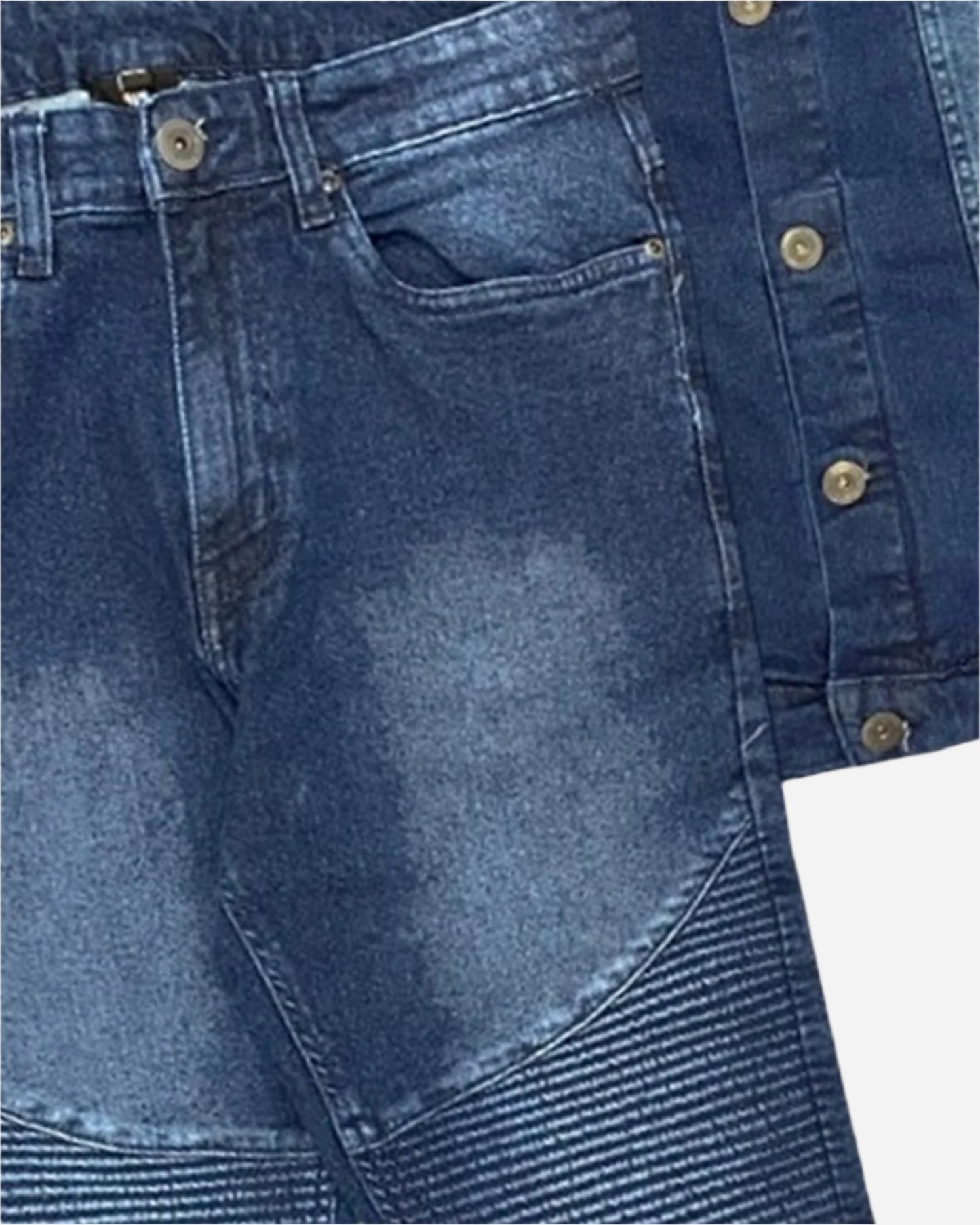 Men’s Denim Suit Standard Cut Biker Jacket With Slim Fit Biker Pants