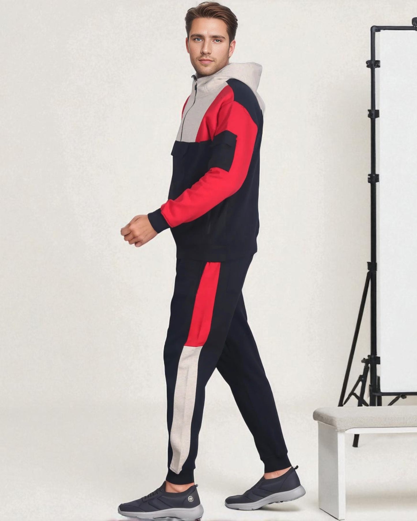 Men's 2-Piece Sweatsuit Quarter Zip Hoodie With Jogger sweatpants Heavy Fleece Outfit
