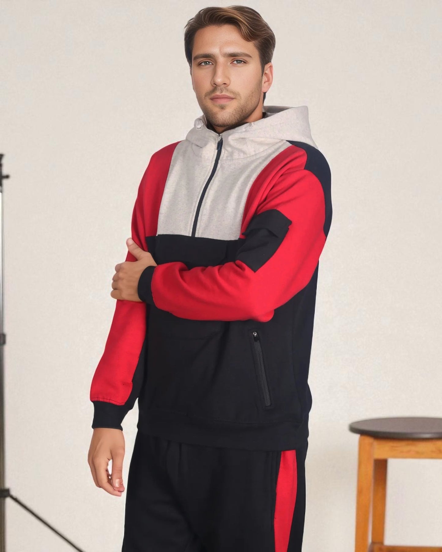 Men's 2-Piece Sweatsuit Quarter Zip Hoodie With Jogger sweatpants Heavy Fleece Outfit