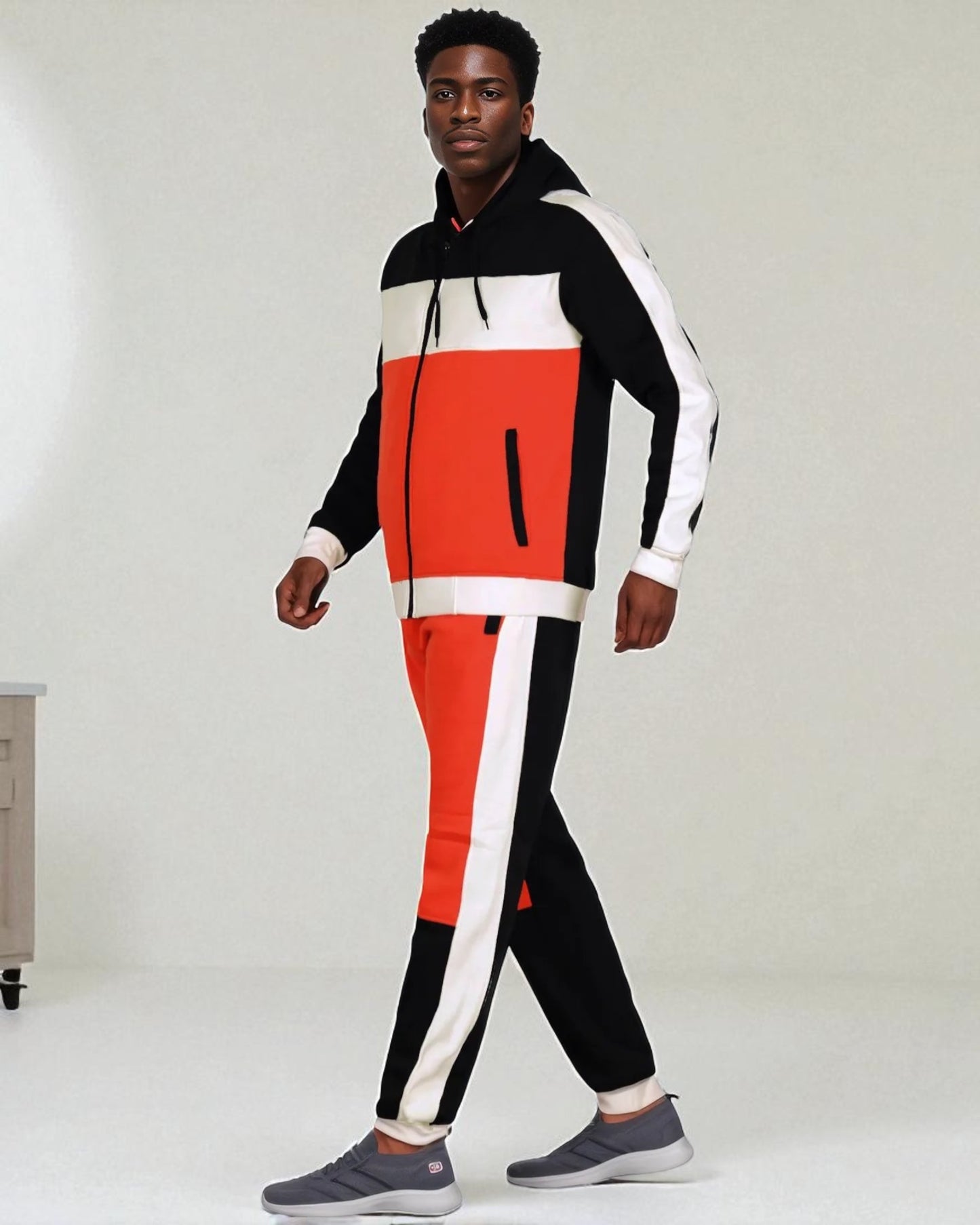 Mens' 2-Piece Jogger Sweatsuit Color Block Sweat jacket Sweatpants Fleece suit