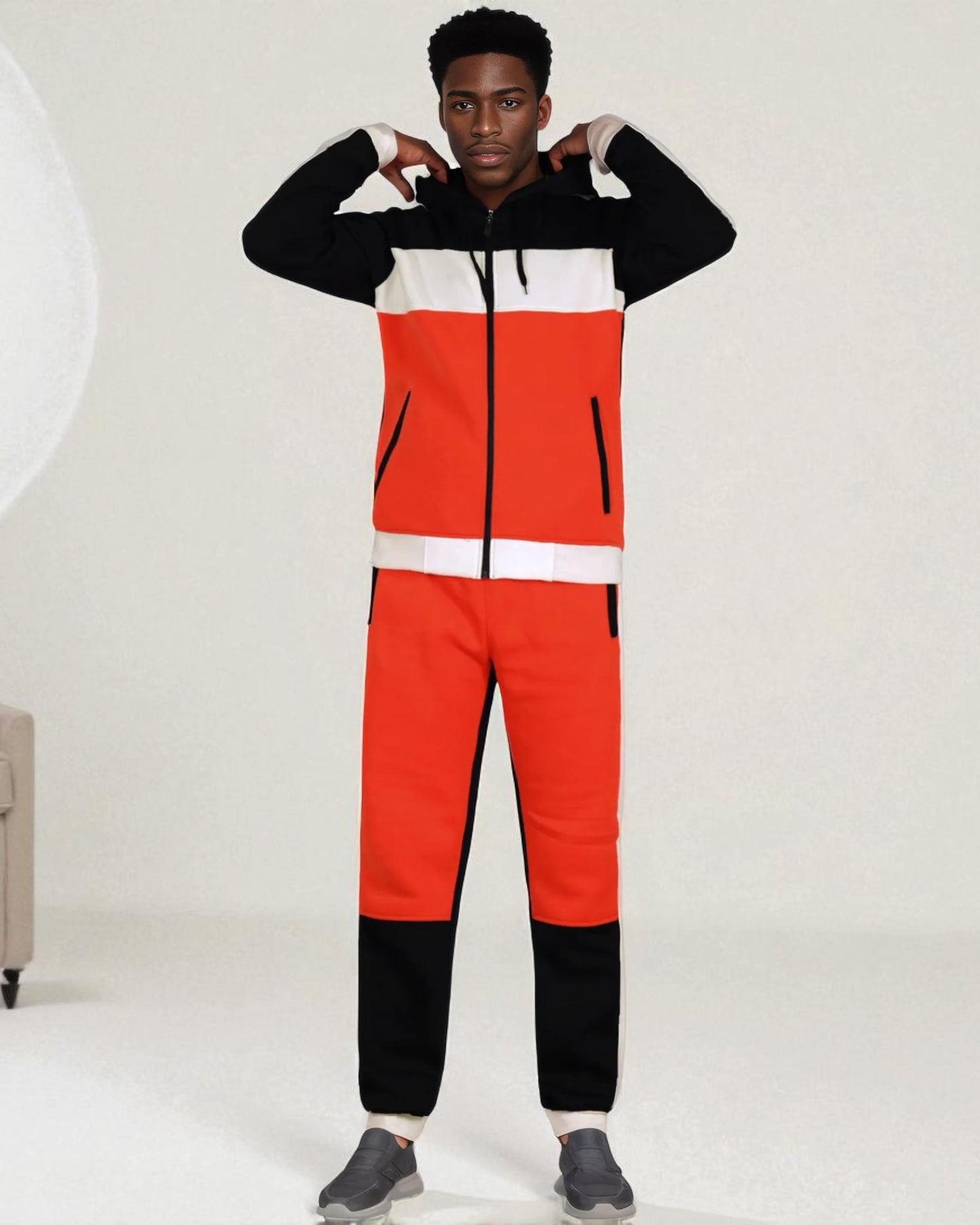 Mens' 2-Piece Jogger Sweatsuit Color Block Sweat jacket Sweatpants Fleece suit