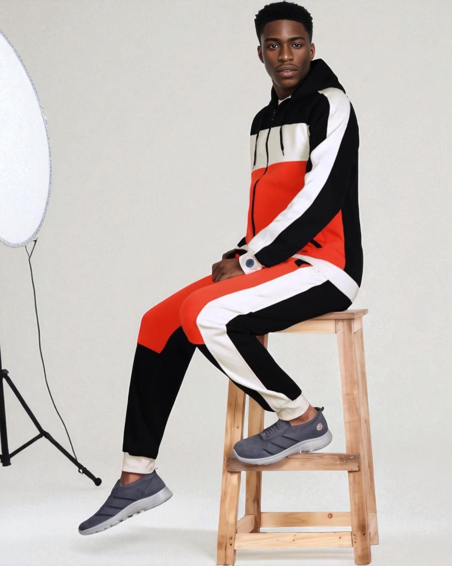 Mens' 2-Piece Jogger Sweatsuit Color Block Sweat jacket Sweatpants Fleece suit