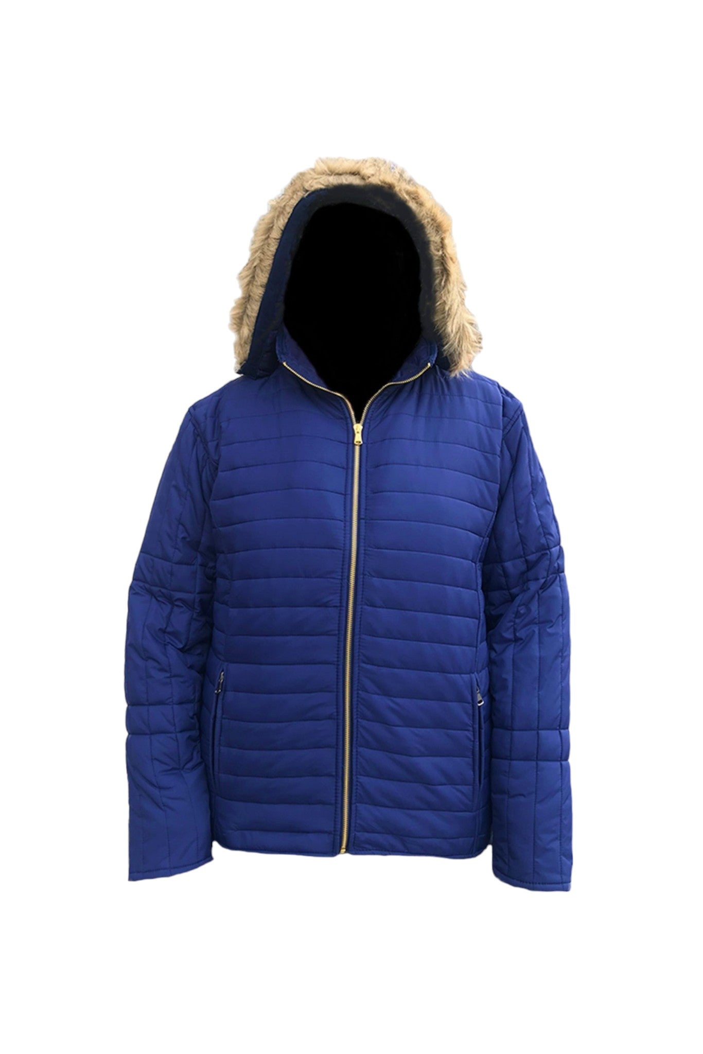 Women’s Plus Size Lightweight Bubble Jacket with Removable Oxford Fur