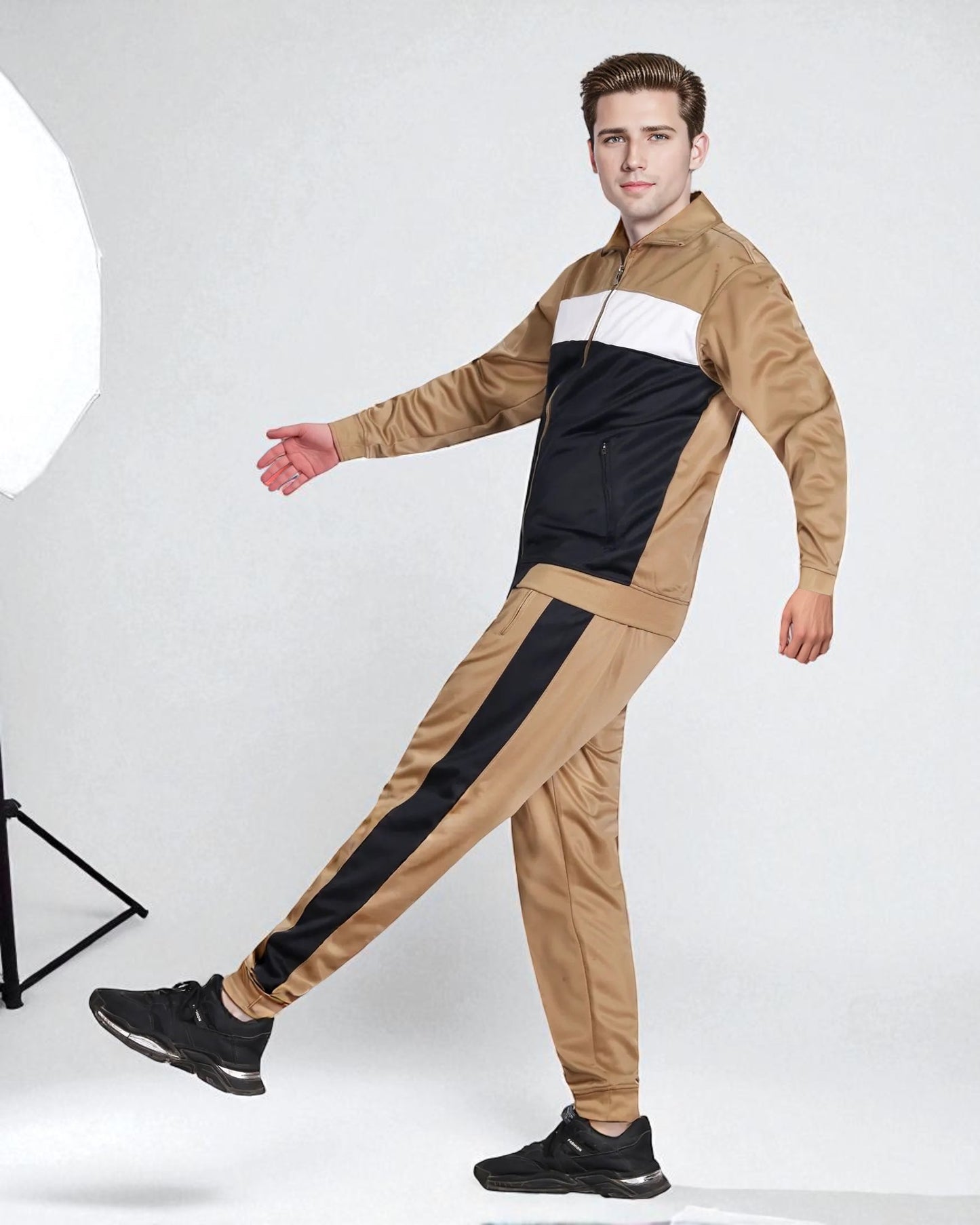 Men’s 2-Piece Tracksuit Traditional Coral Blocks Active Track Jacket and Track pants Outfits