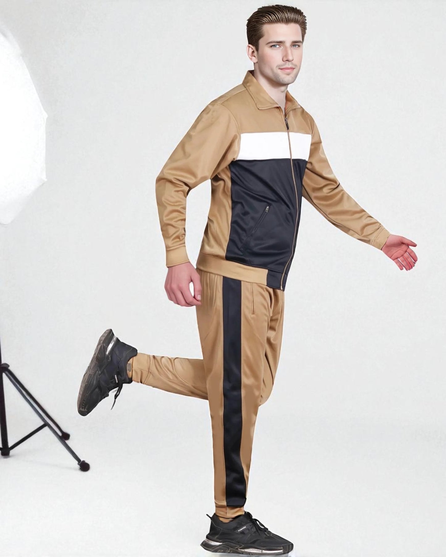 Men’s 2-Piece Tracksuit Traditional Coral Blocks Active Track Jacket and Track pants Outfits