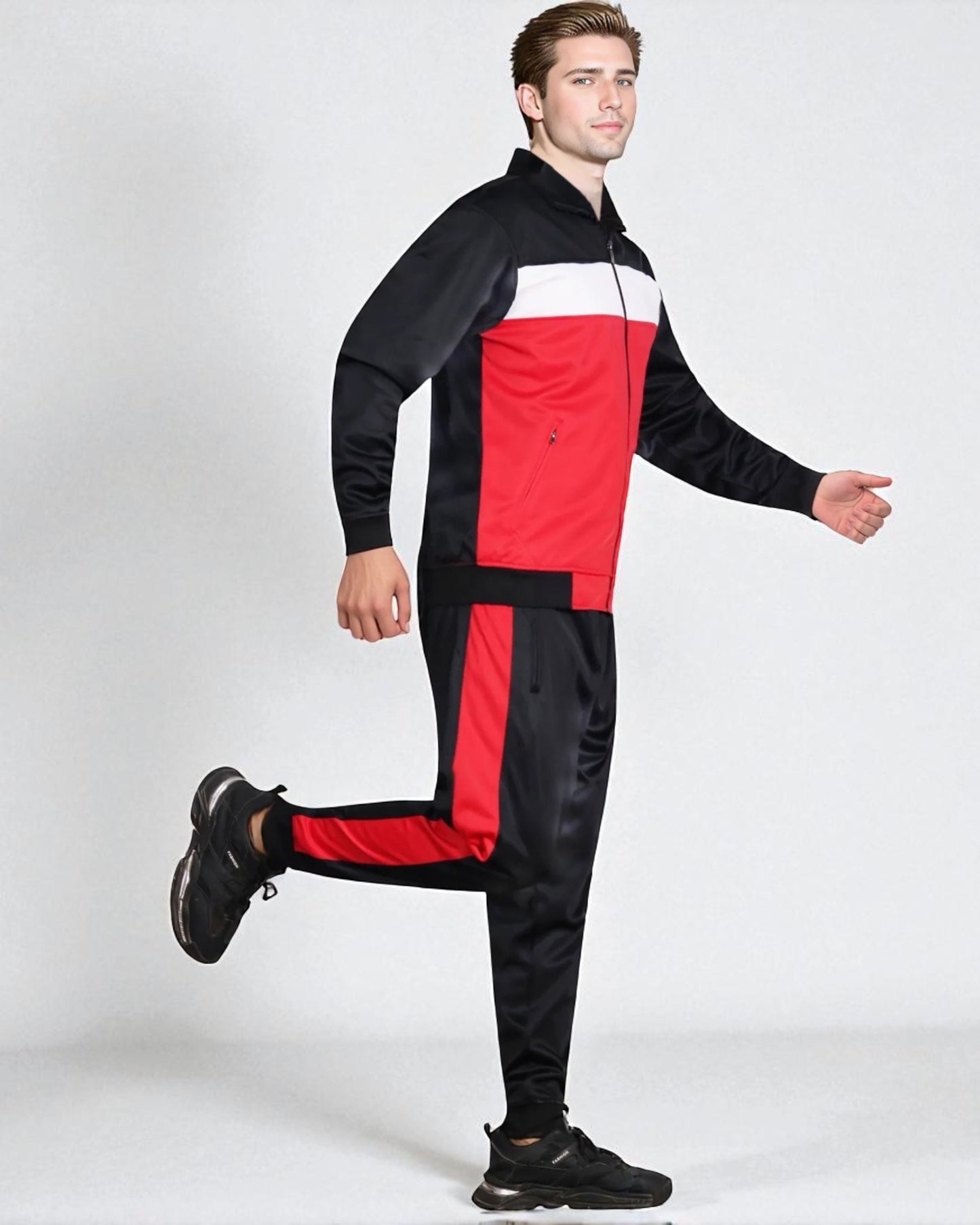 Men’s 2-Piece Tracksuit Traditional Coral Blocks Active Track Jacket and Track pants Outfits