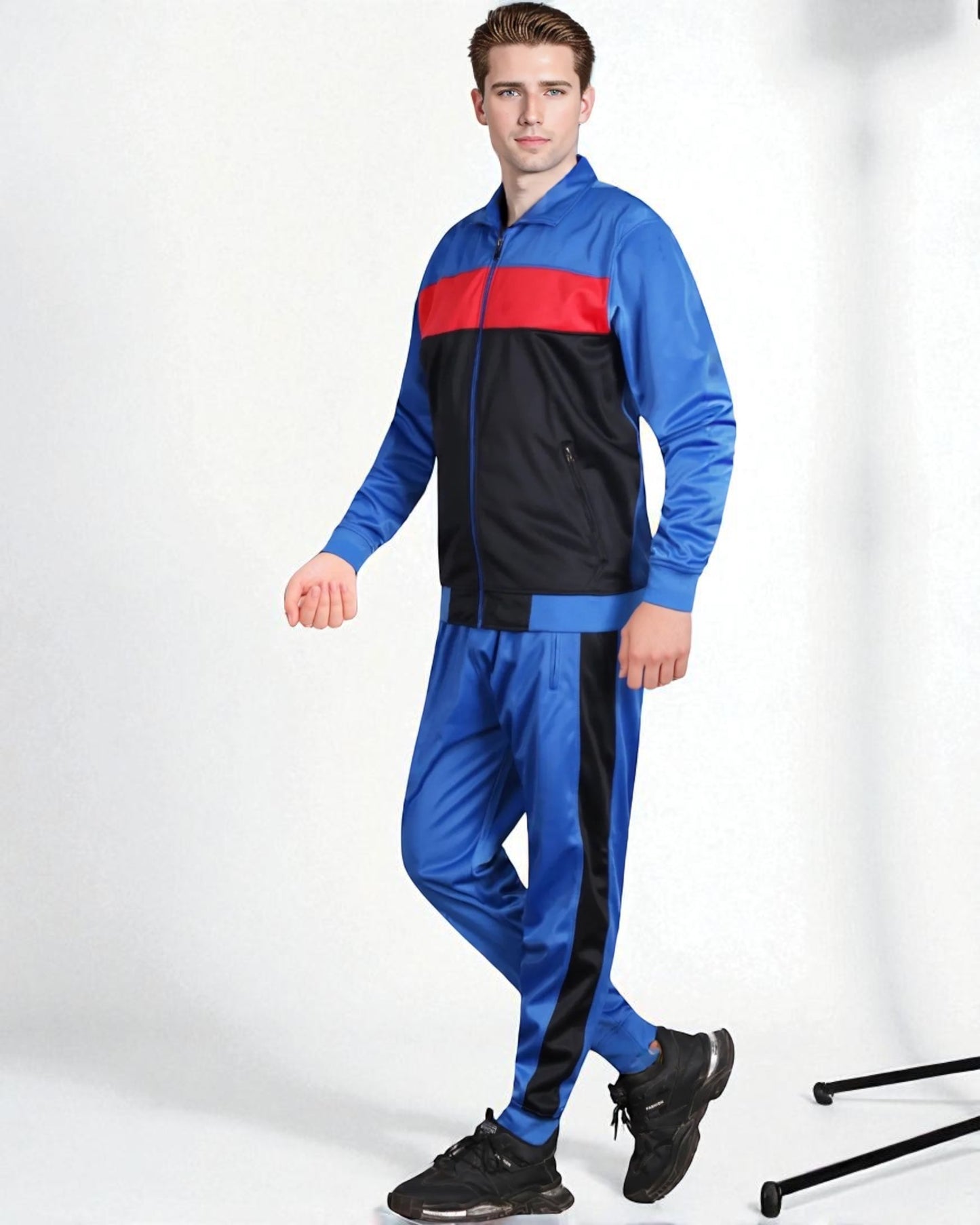 Men’s 2-Piece Tracksuit Traditional Coral Blocks Active Track Jacket and Track pants Outfits