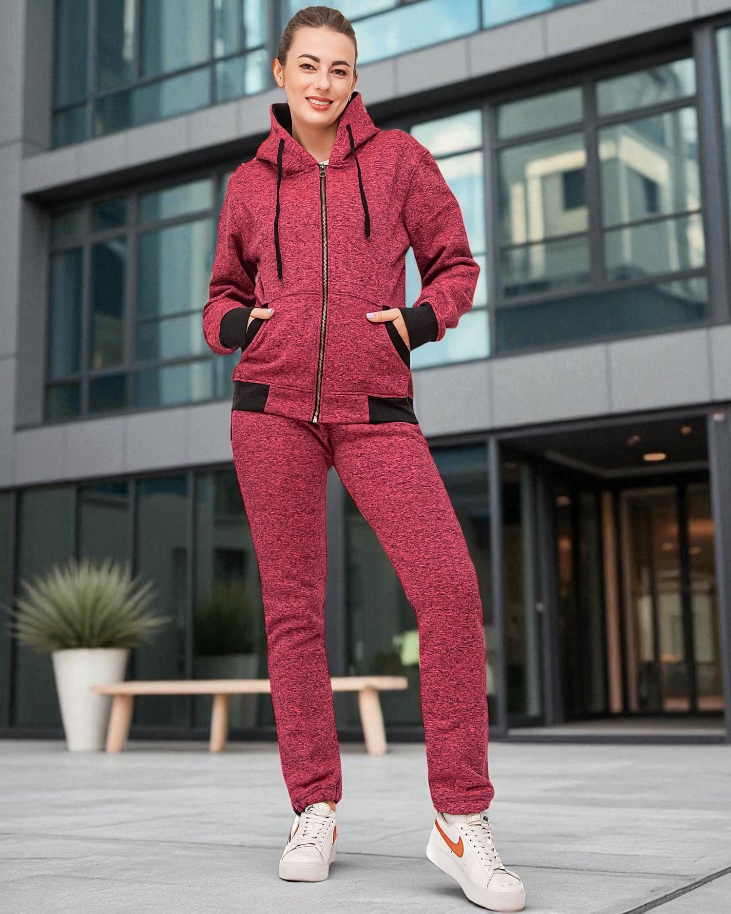 Women’s Flora zip up Soft fleece Hoodie Sweatshirt with Sweatpants