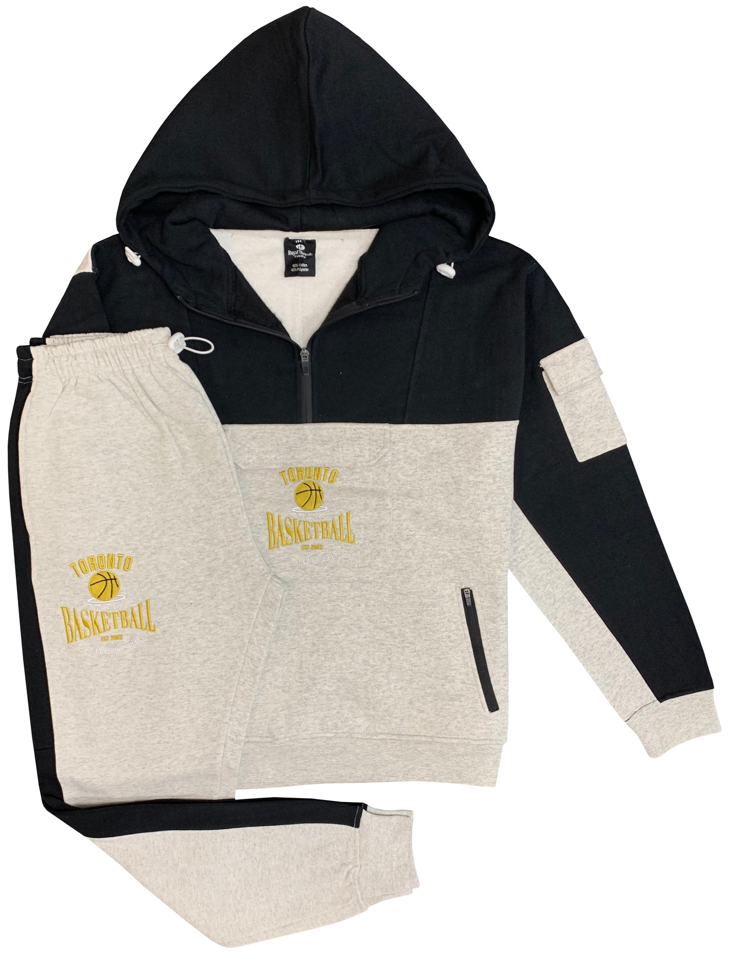 Men’s 2-Piece Sweatsuit Quarter Zip basketball Theme Hoodie and sweatpants Heavy Duty Winter Fleece Outfit