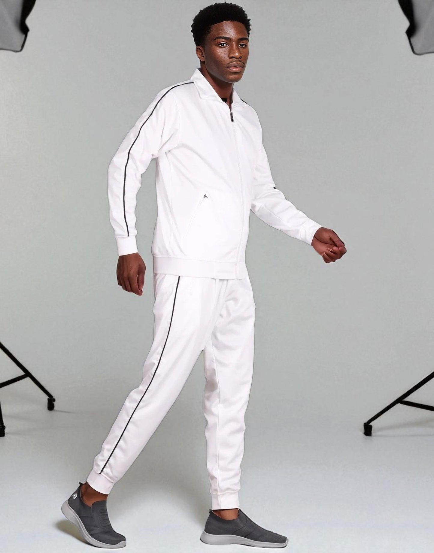 Men 2-piece Classic Jogger Tracksuit Track Jacket & Trackpants Solid Plain Outfit