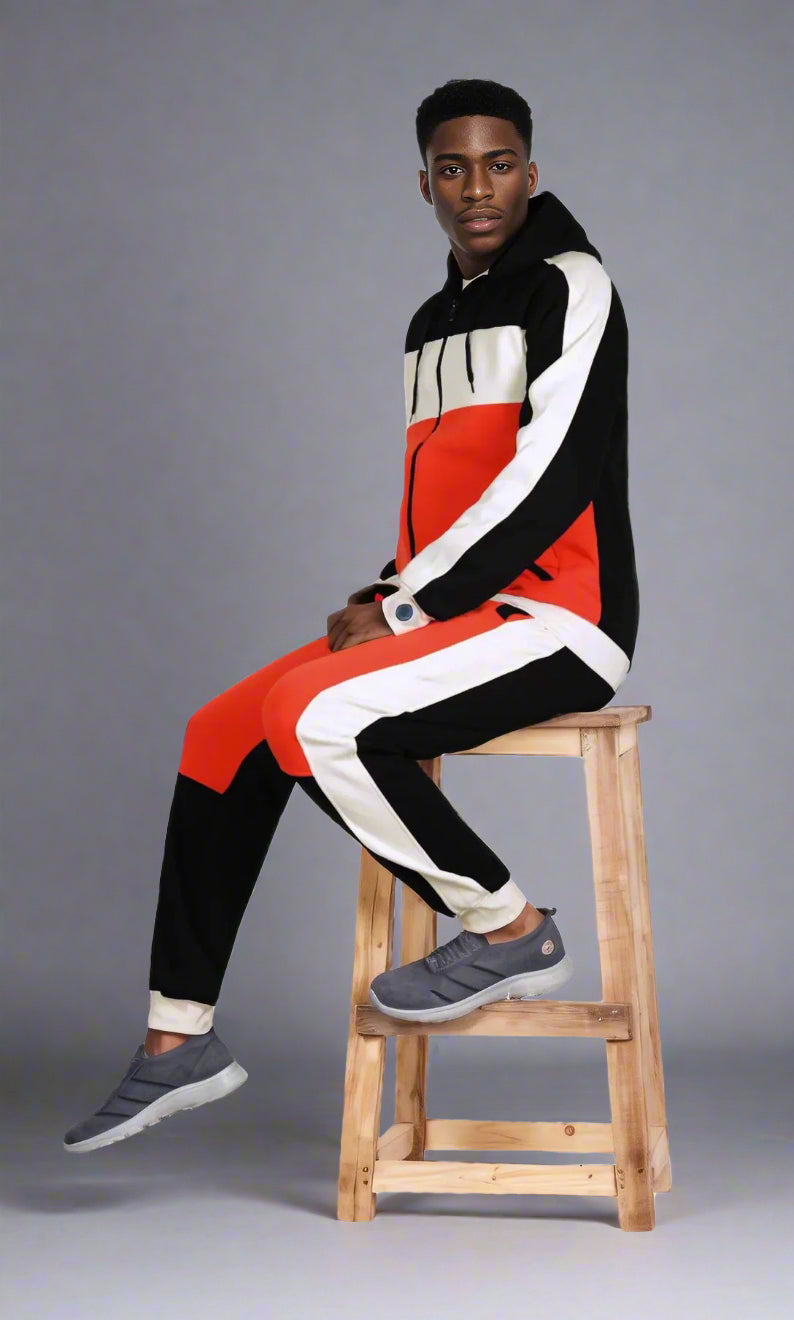 Mens' 2-Piece Jogger Sweatsuit Color Block Sweat jacket Sweatpants Fleece suit