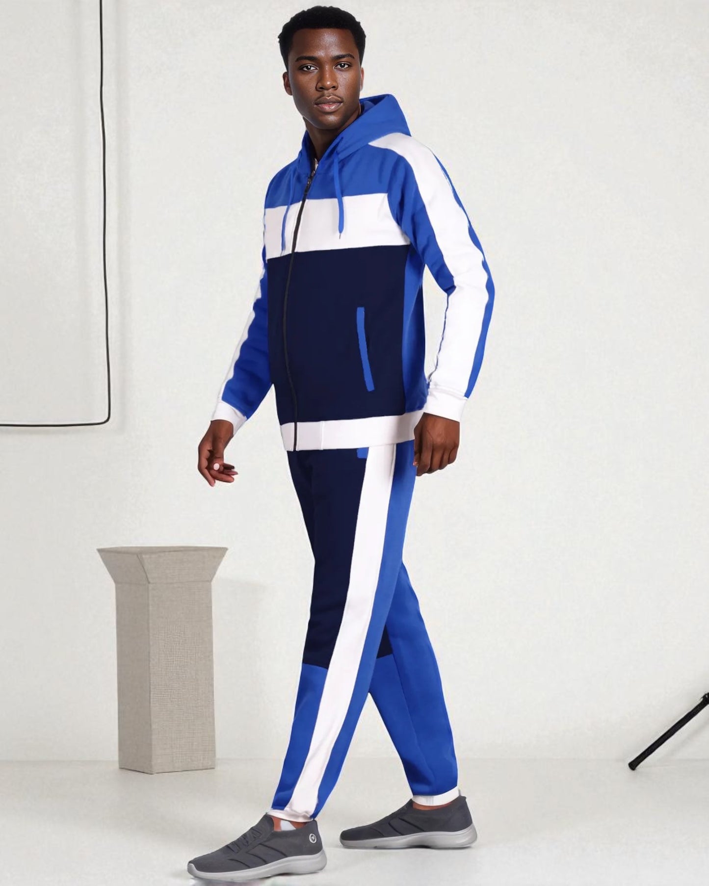 Mens' 2-Piece Jogger Sweatsuit Color Block Sweat jacket Sweatpants Fleece suit