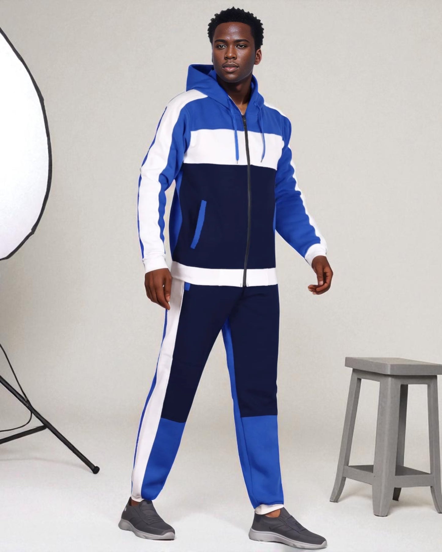 Mens' 2-Piece Jogger Sweatsuit Color Block Sweat jacket Sweatpants Fleece suit