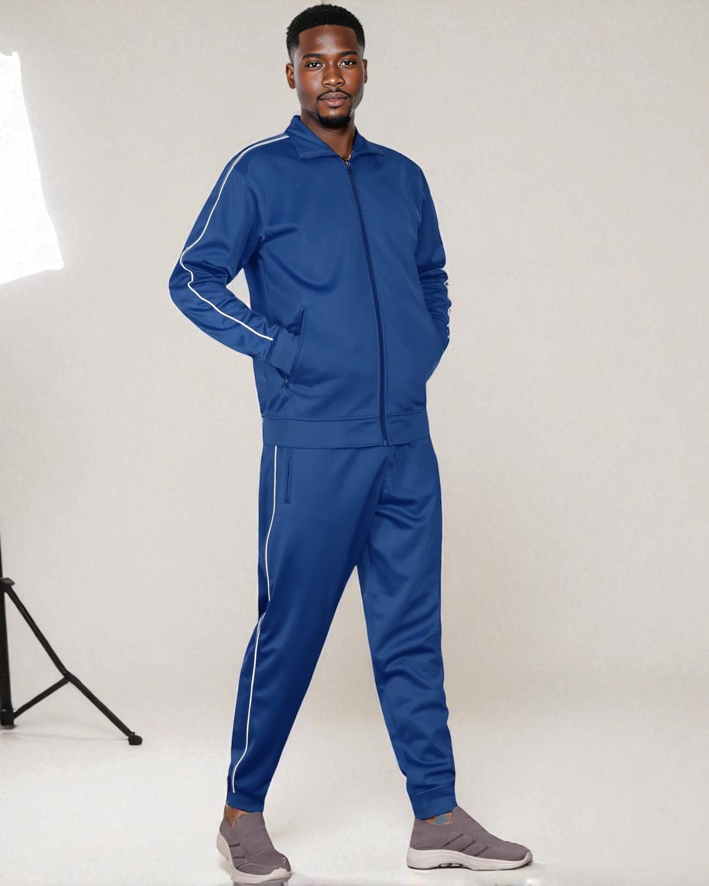 Men 2-piece Classic Jogger Tracksuit Track Jacket & Trackpants Solid Plain Outfit