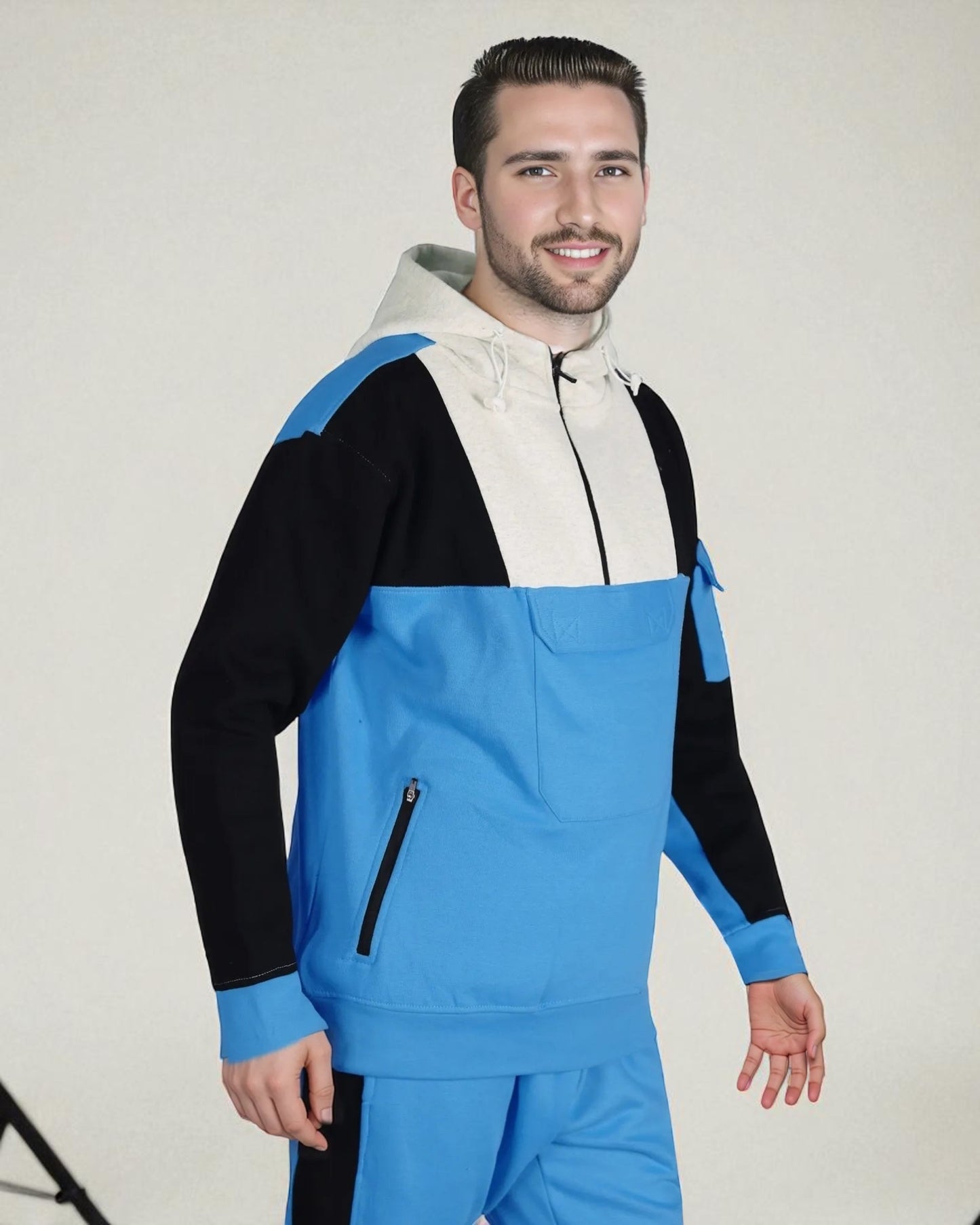 Men's 2-Piece Sweatsuit Quarter Zip Hoodie With Jogger sweatpants Heavy Fleece Outfit