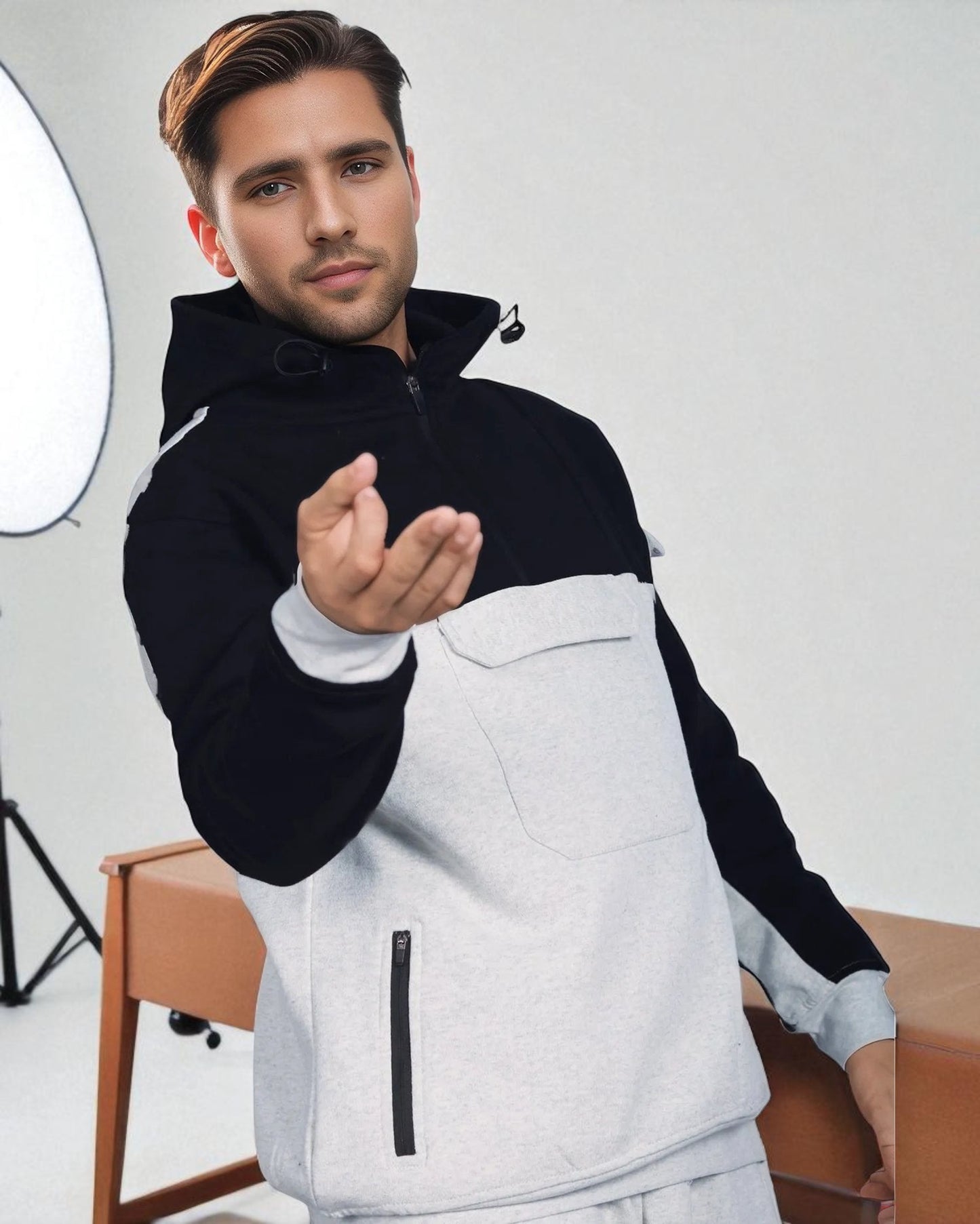 Men's 2-Piece Sweatsuit Quarter Zip Hoodie With Jogger sweatpants Heavy Fleece Outfit