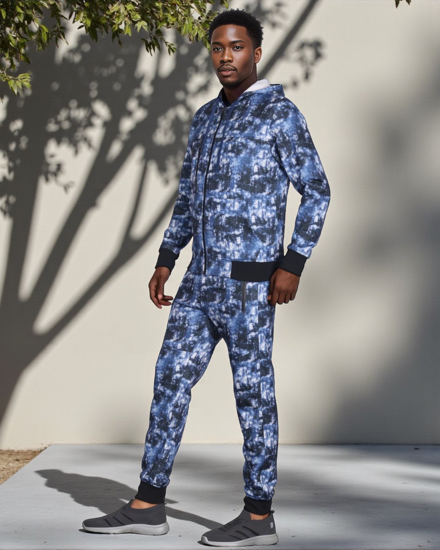 Men’s Print Design Fleece Suit Sweat Jacket & Sweatpants Jogging Set