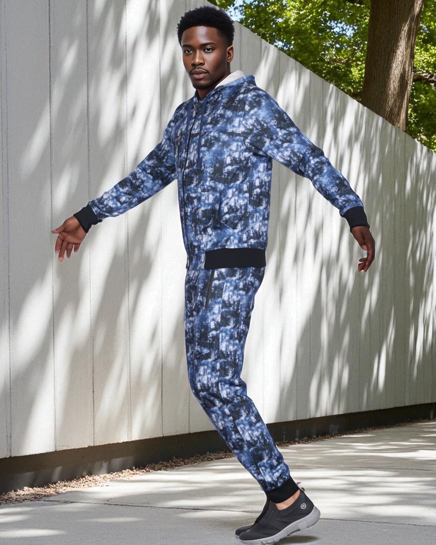 Men’s Print Design Fleece Suit Sweat Jacket & Sweatpants Jogging Set
