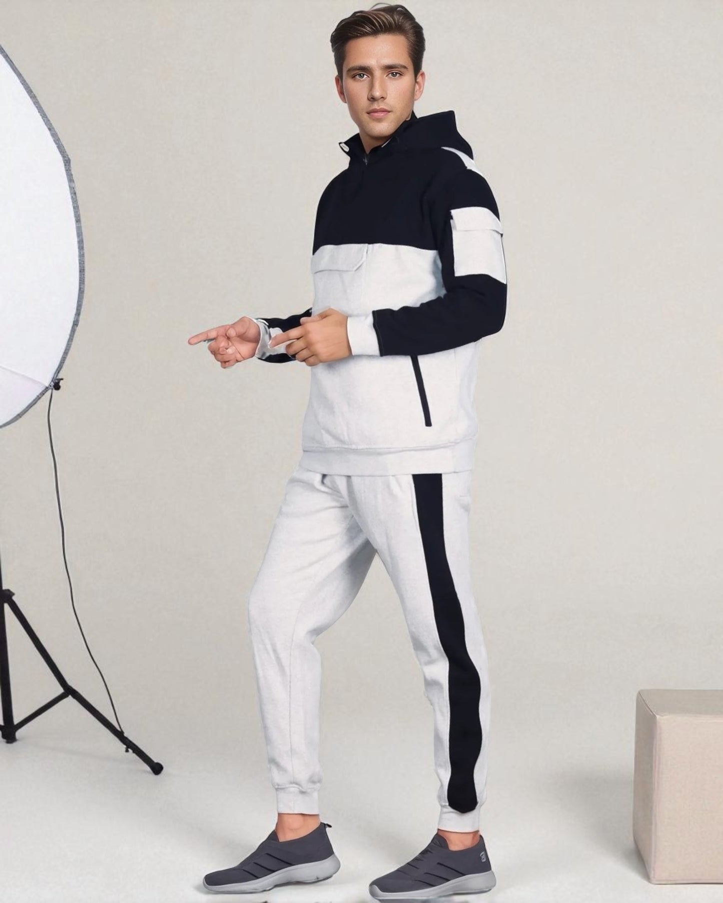 Men's 2-Piece Sweatsuit Quarter Zip Hoodie With Jogger sweatpants Heavy Fleece Outfit
