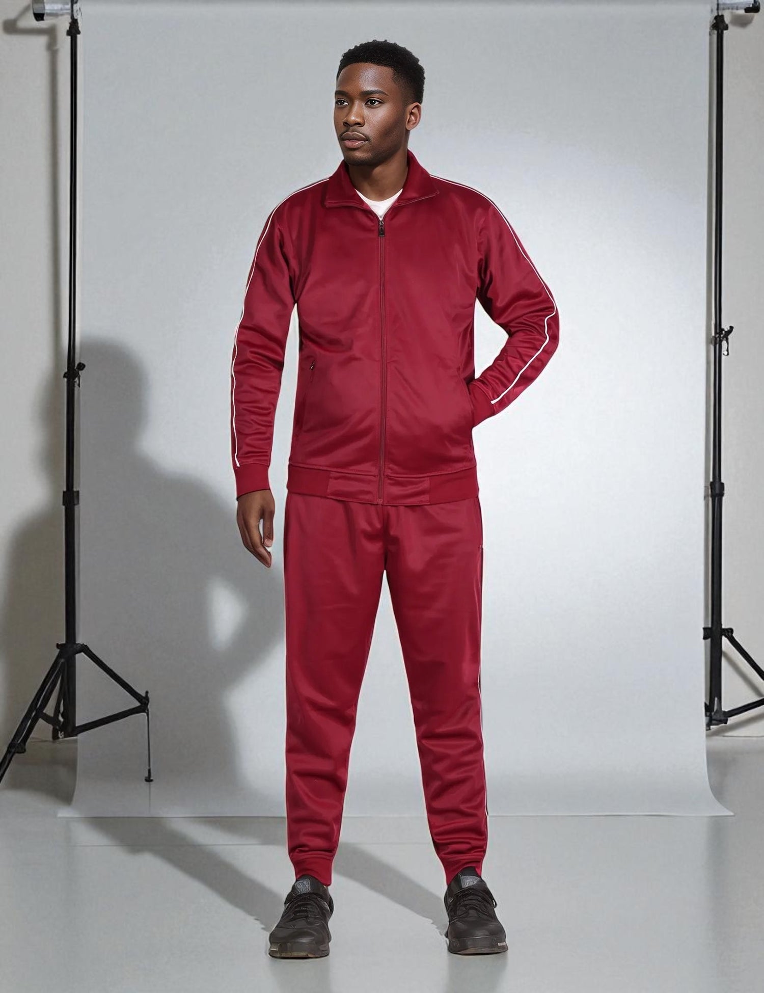 Men 2-piece Classic Jogger Tracksuit Track Jacket & Trackpants Solid Plain Outfit