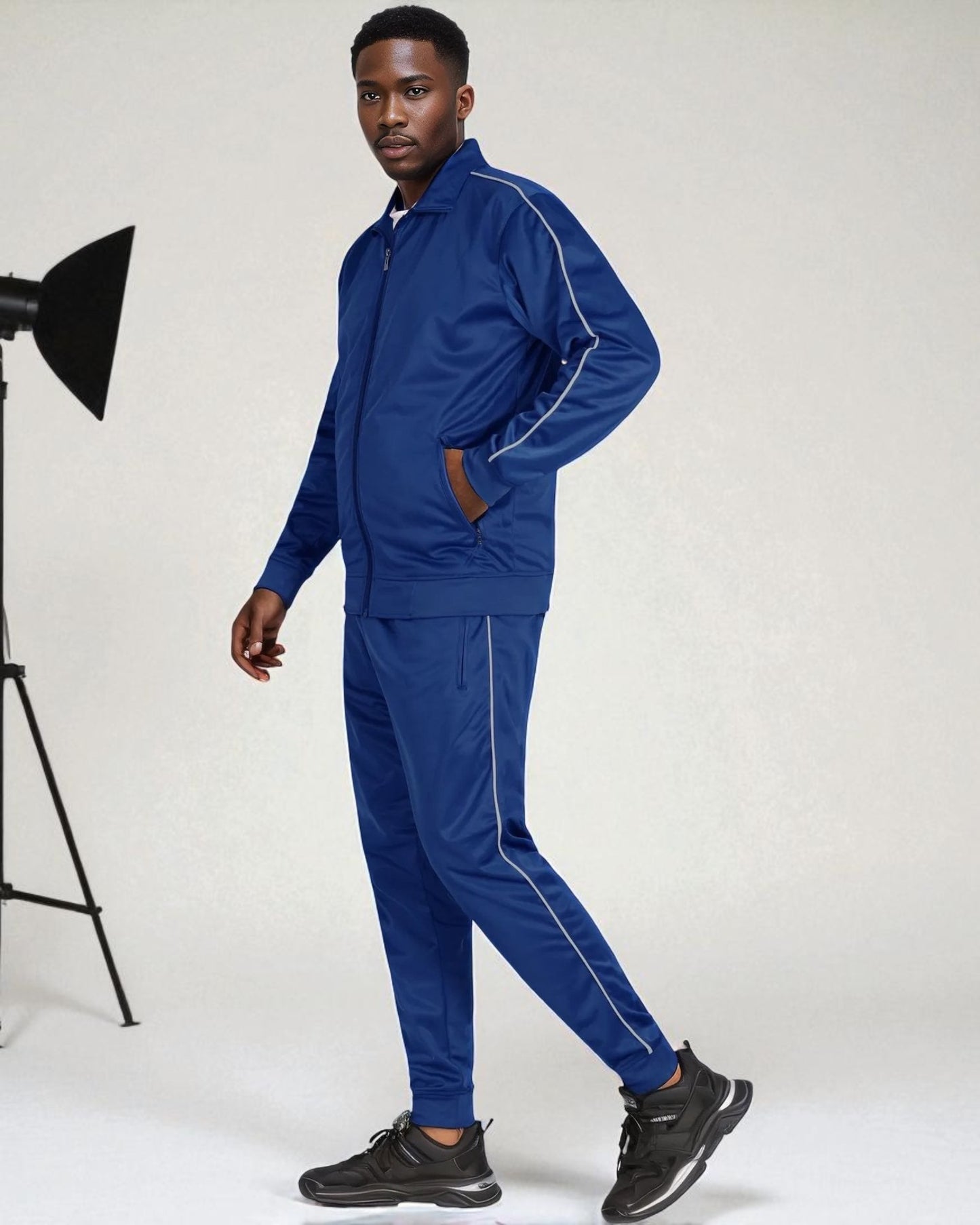 Men 2-piece Classic Jogger Tracksuit Track Jacket & Trackpants Solid Plain Outfit