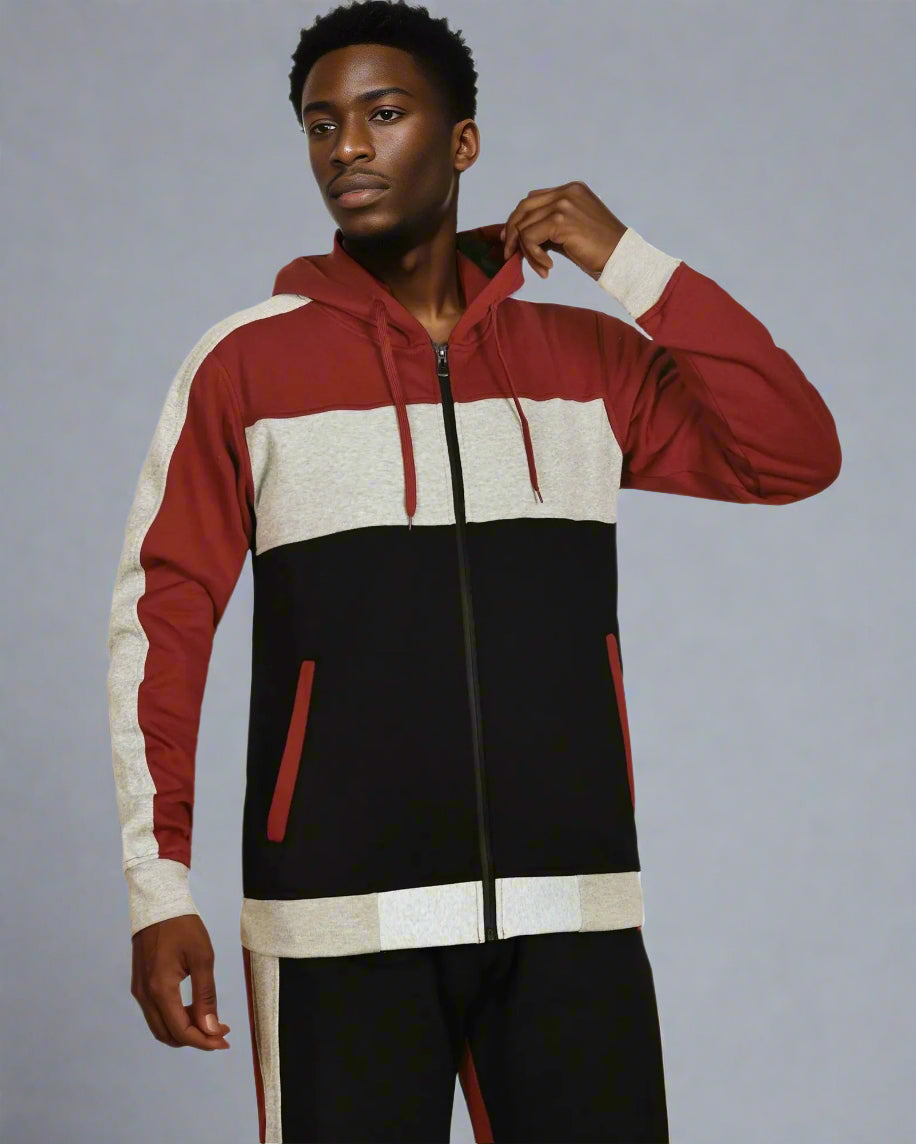 Mens' 2-Piece Jogger Sweatsuit Color Block Sweat jacket Sweatpants Fleece suit