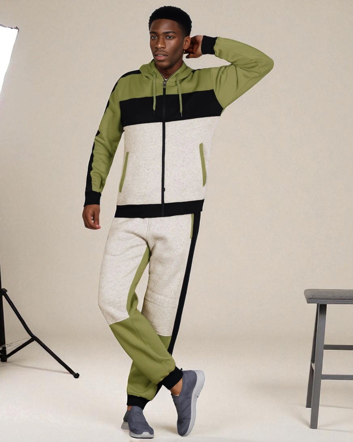 Mens' 2-Piece Jogger Sweatsuit Color Block Sweat jacket Sweatpants Fleece suit