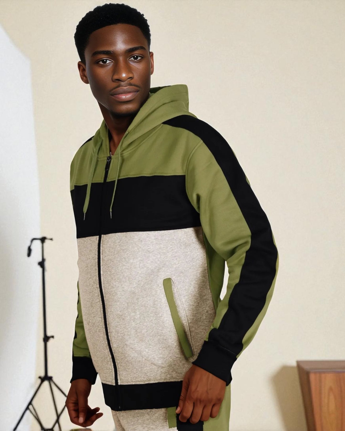 Mens' 2-Piece Jogger Sweatsuit Color Block Sweat jacket Sweatpants Fleece suit