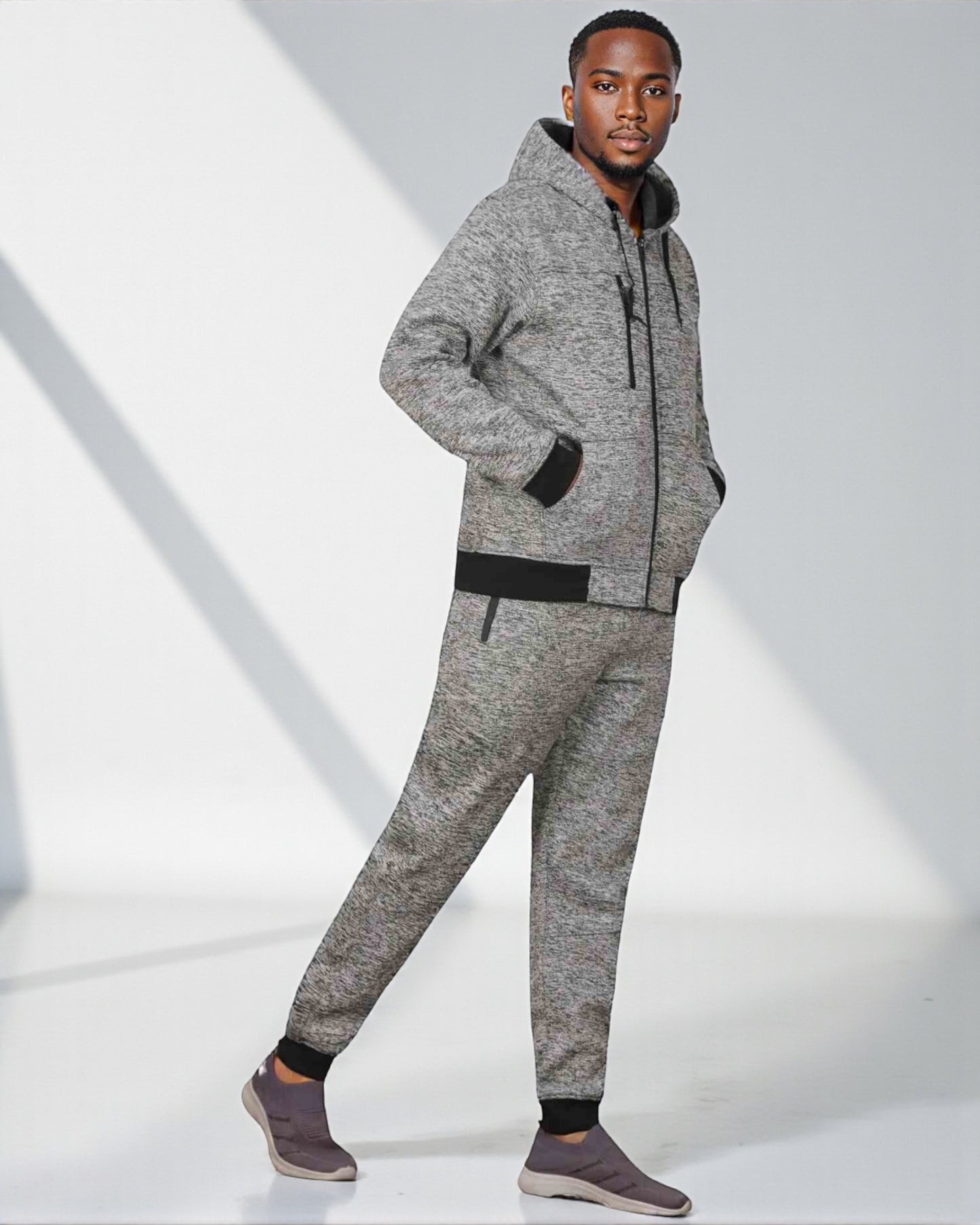 Men’s Warm Winter Tech Fleece Sweat Jacket Sweatpants Jogger Outfit