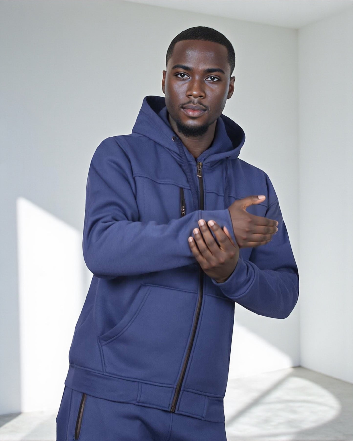 Men’s Warm Winter Tech Fleece Sweat Jacket Sweatpants Jogger Outfit