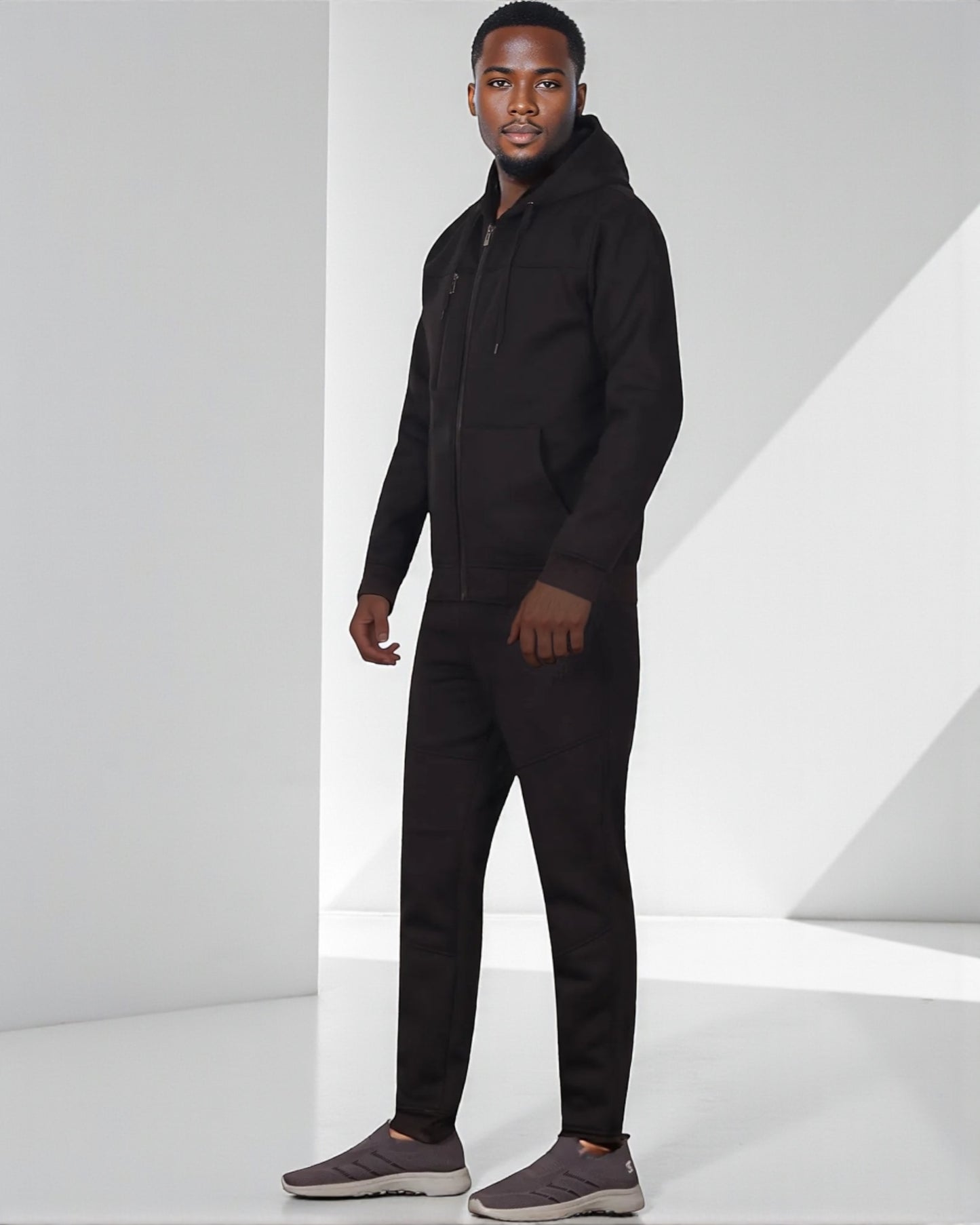 Men’s Warm Winter Tech Fleece Sweat Jacket Sweatpants Jogger Outfit