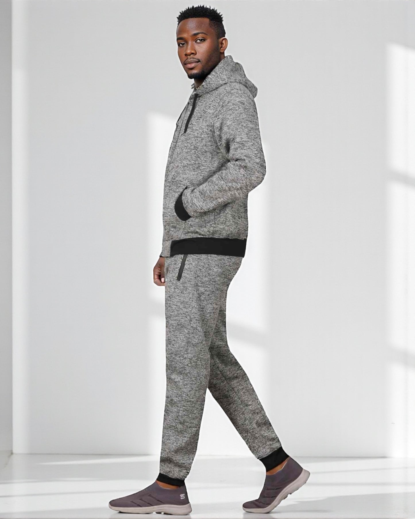 Men’s Warm Winter Tech Fleece Sweat Jacket Sweatpants Jogger Outfit