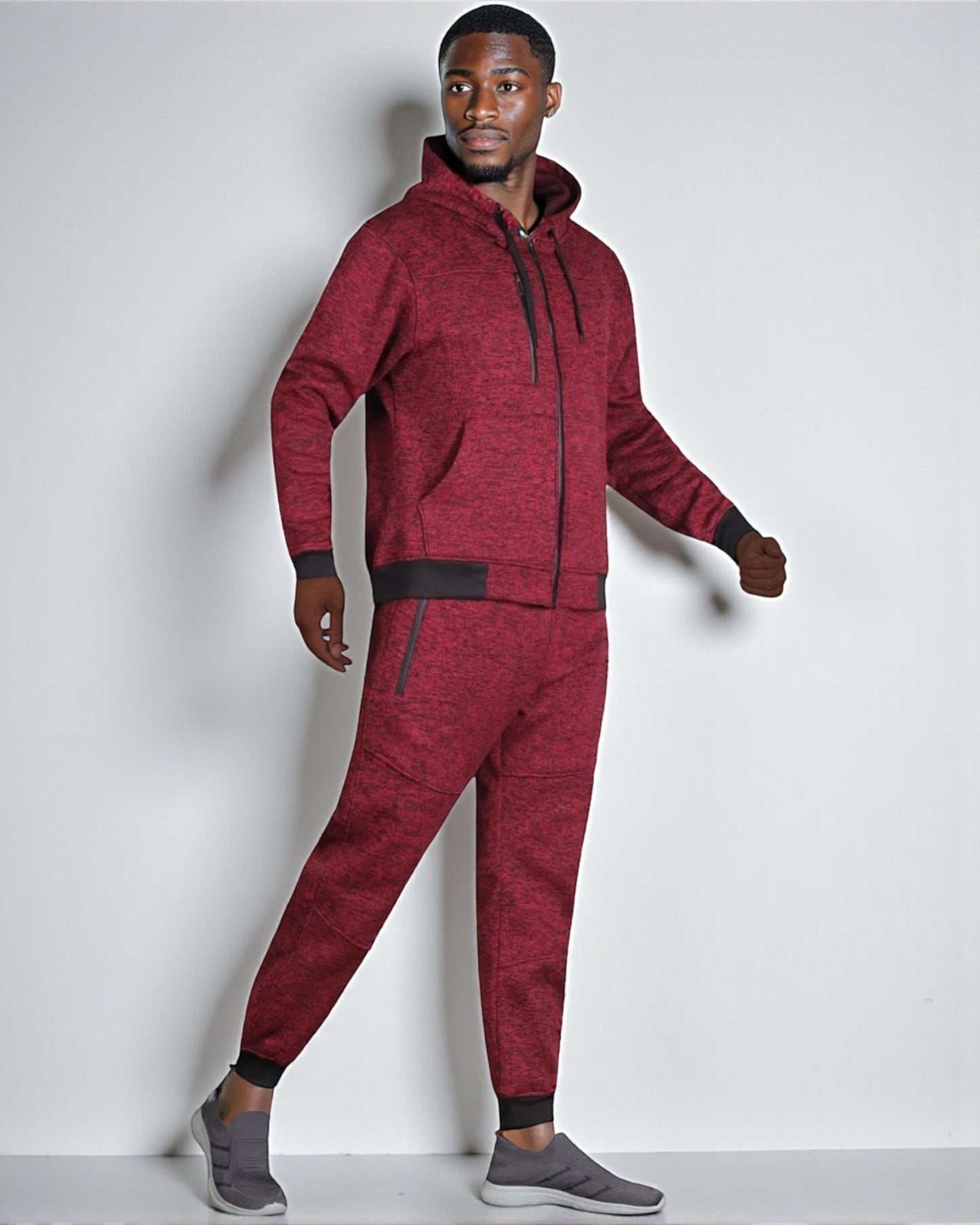 Men’s Warm Winter Tech Fleece Sweat Jacket Sweatpants Jogger Outfit