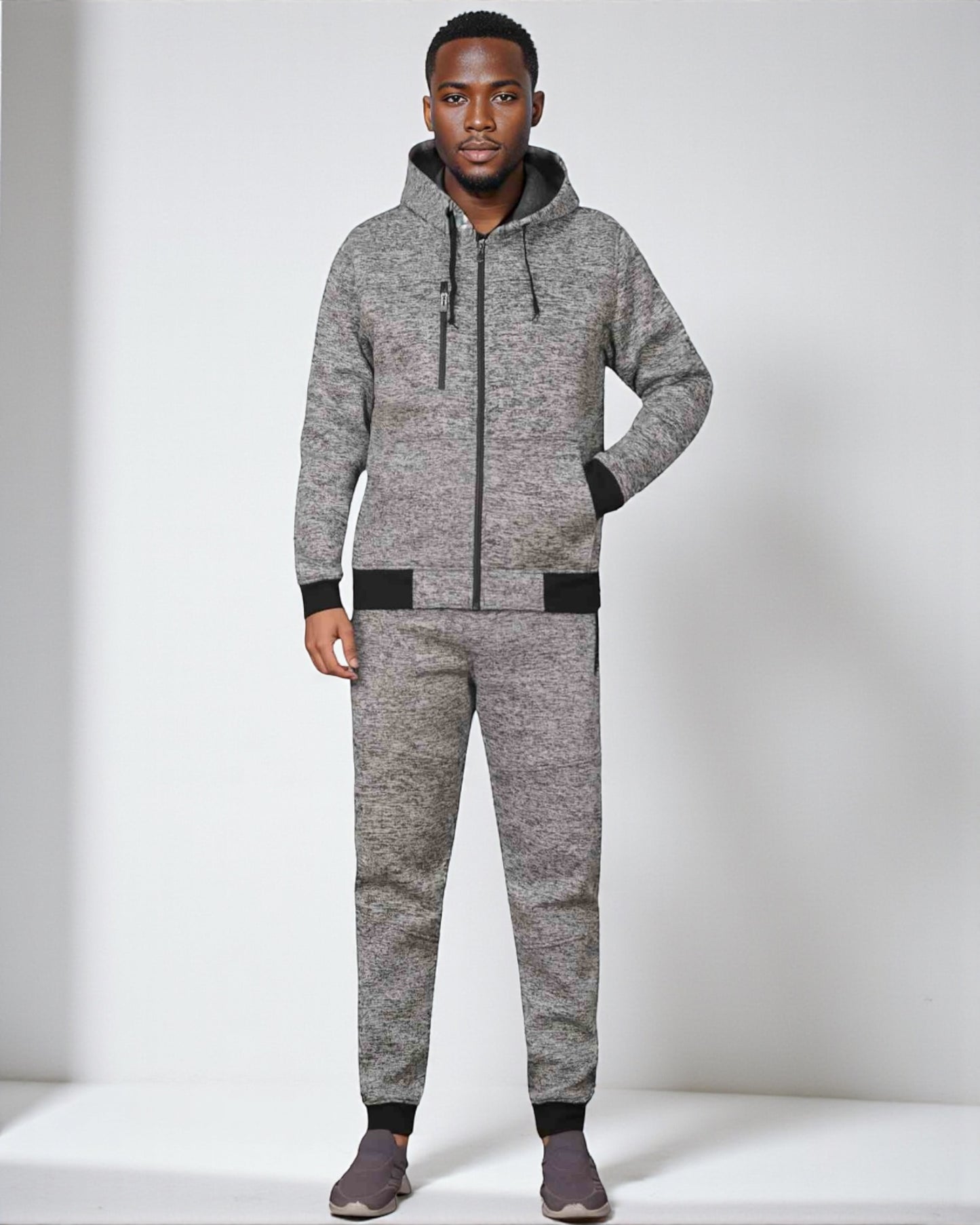 Men’s Warm Winter Tech Fleece Sweat Jacket Sweatpants Jogger Outfit