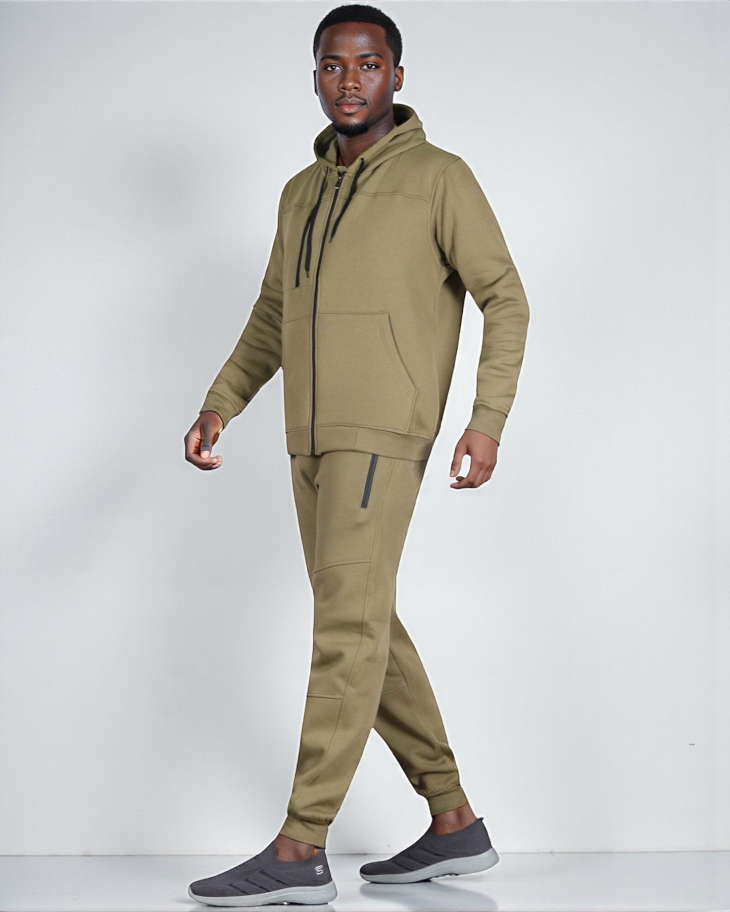 Men’s Warm Winter Tech Fleece Sweat Jacket Sweatpants Jogger Outfit