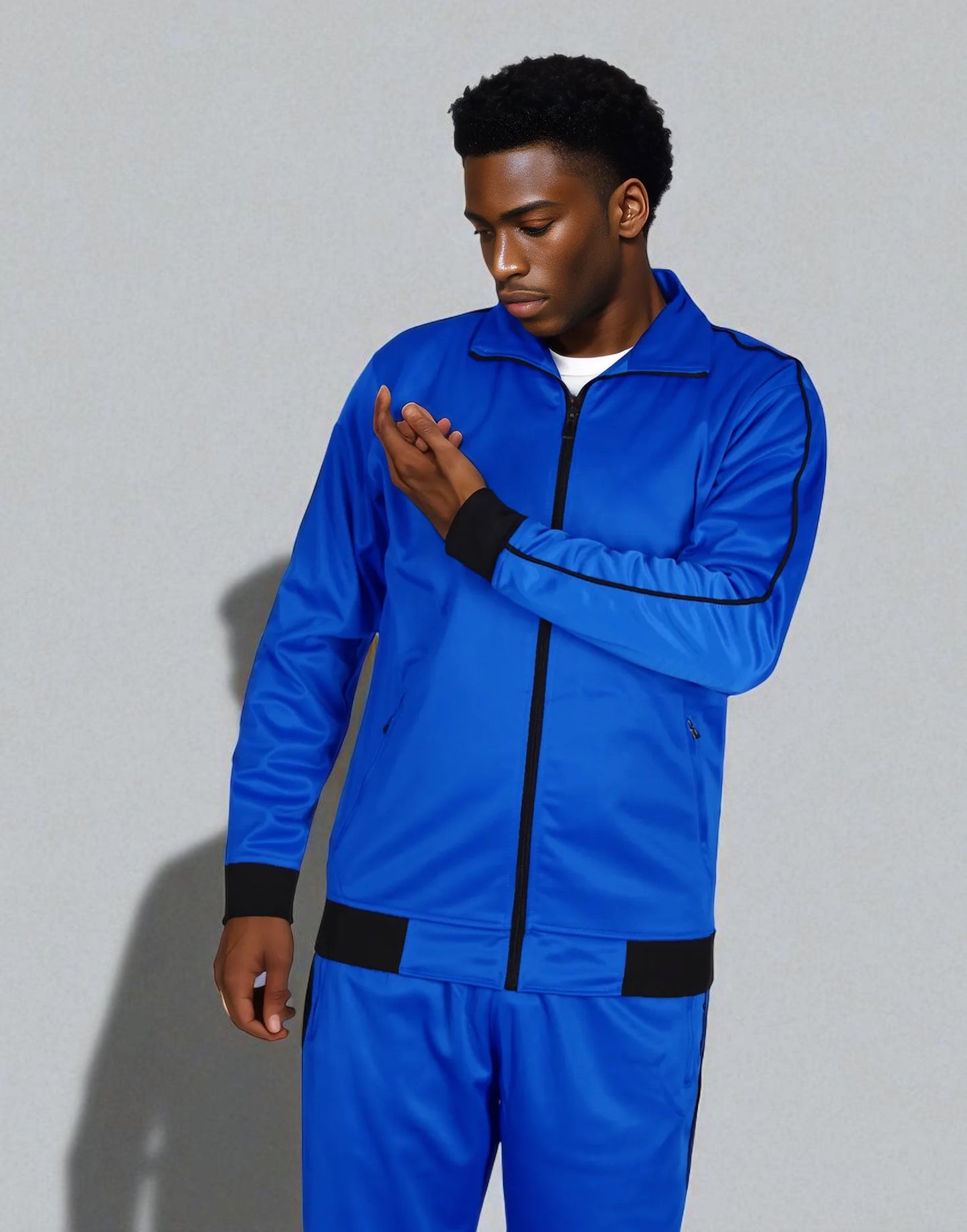 Men 2-piece Classic Jogger Tracksuit Track Jacket & Trackpants Solid Plain Outfit