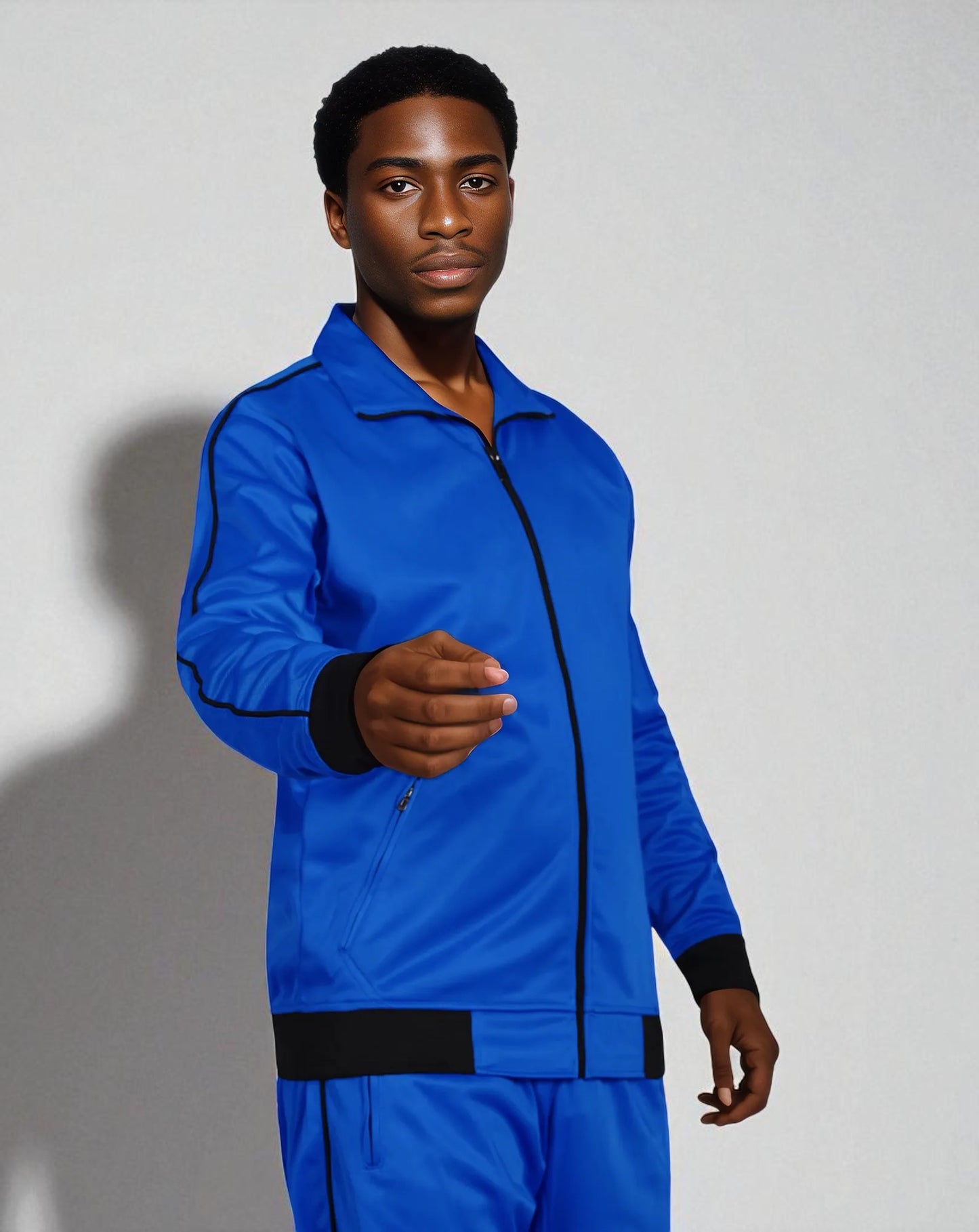 Men 2-piece Classic Jogger Tracksuit Track Jacket & Trackpants Solid Plain Outfit