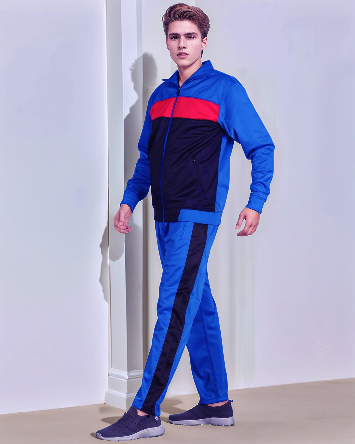 Men’s 2-Piece Tracksuit Traditional Coral Blocks Active Track Jacket and Track pants Outfit