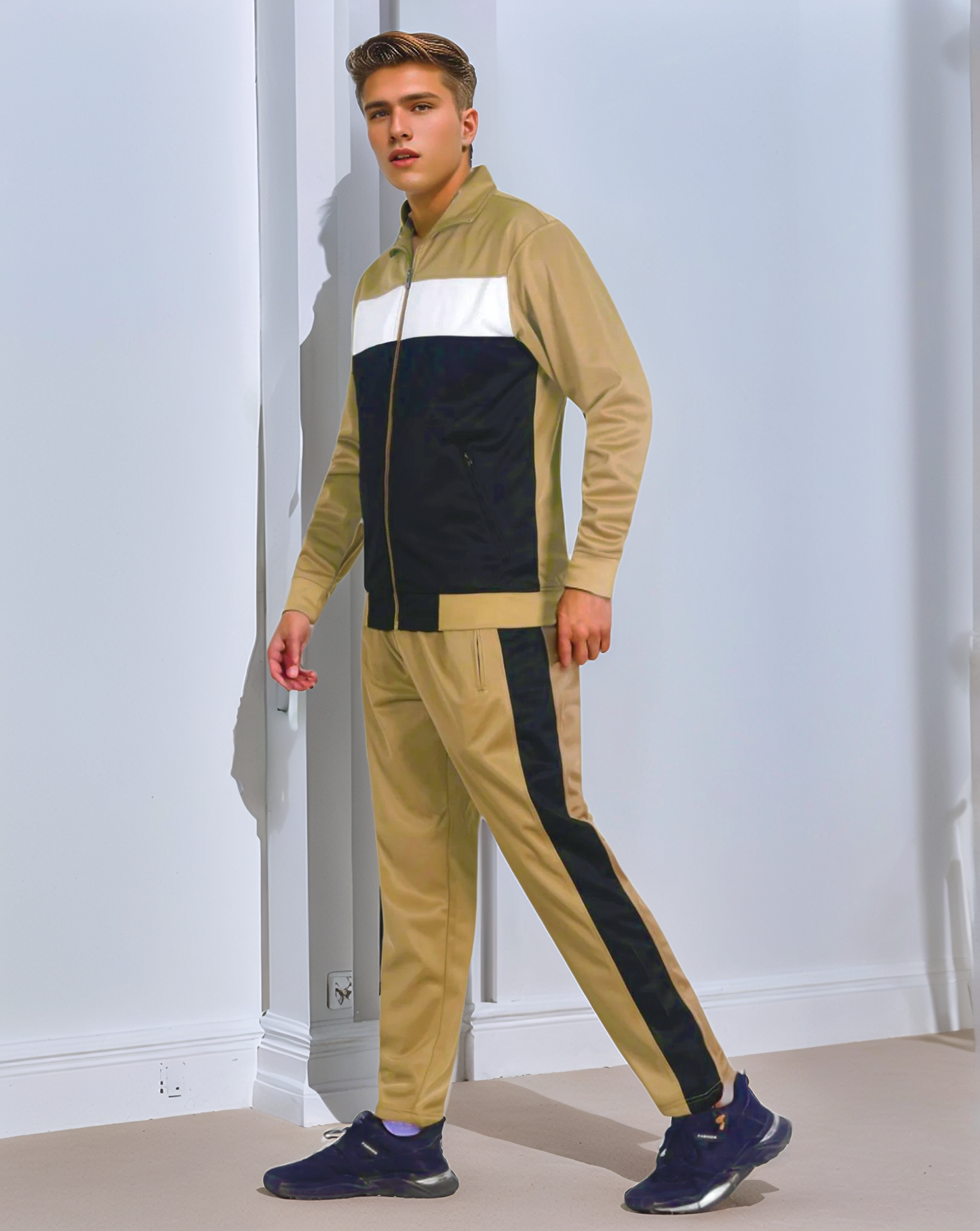 Men’s 2-Piece Tracksuit Traditional Coral Blocks Active Track Jacket and Track pants Outfit