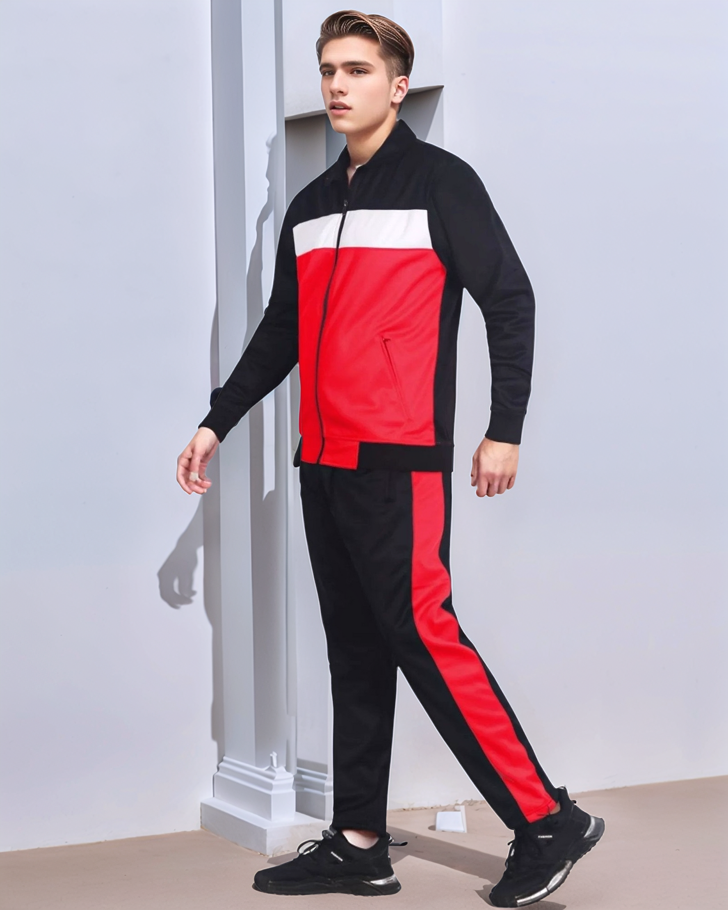 Men’s 2-Piece Tracksuit Traditional Coral Blocks Active Track Jacket and Track pants Outfit