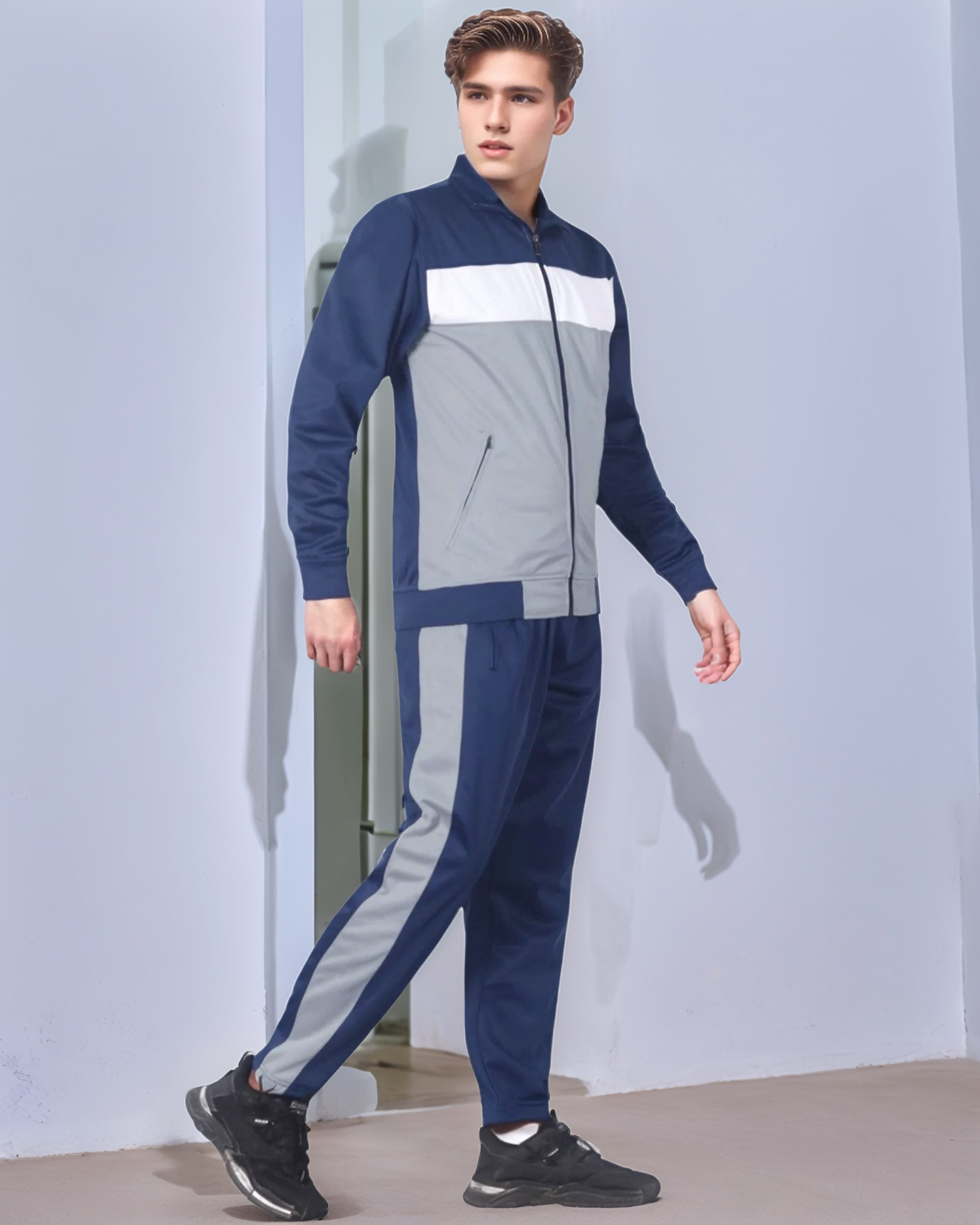Men’s 2-Piece Tracksuit Traditional Coral Blocks Active Track Jacket and Track pants Outfit