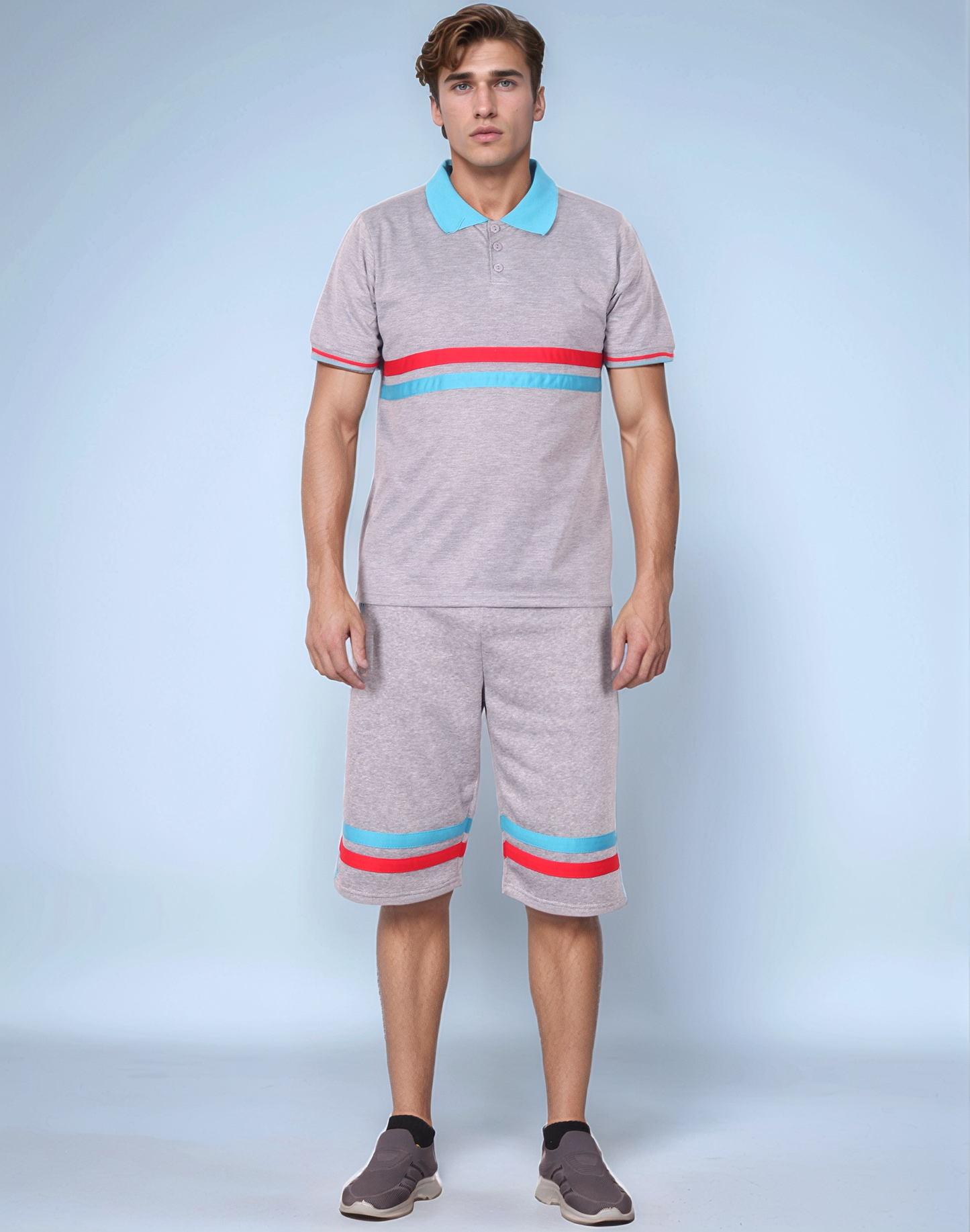 Men’s 2-Piece Short Set with 2 bottom down Shirt and Soft Fleece Summer Shorts Matching Outfit